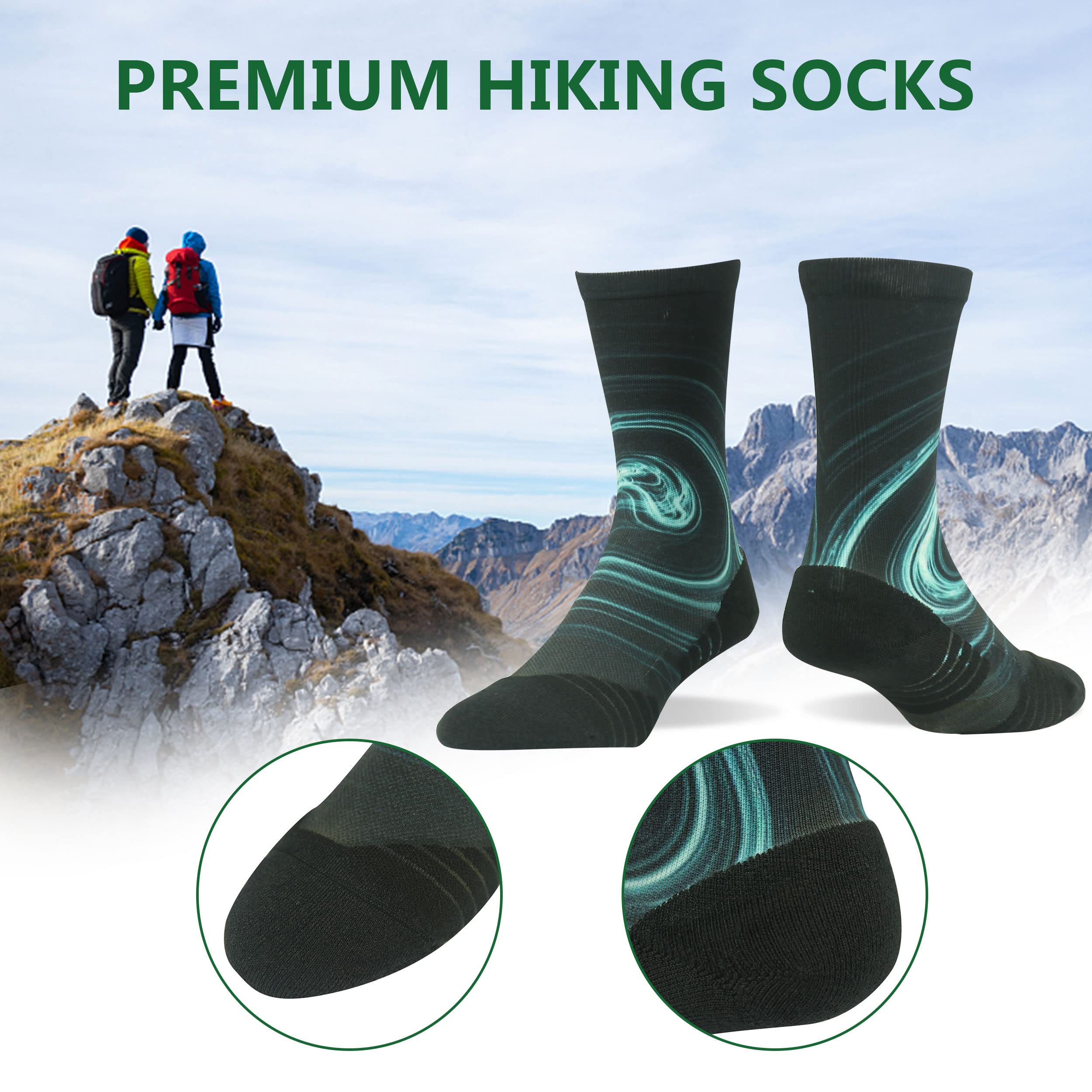 Premium Hiking Socks for Women & Men - Fashion Digital Print Athletic Crew Socks (6-7 Pairs Pack) - Perfect for Outdoor Adventures, Running & Sports Activities