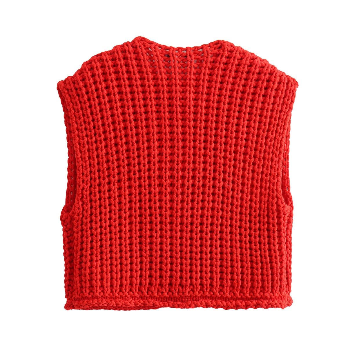Women's Red Knitted Sleeveless Vest Top - Amazon Prime Labor Day Clearance Sale 50% Off | Cozy Travel Essentials & Casual Layering Outfits