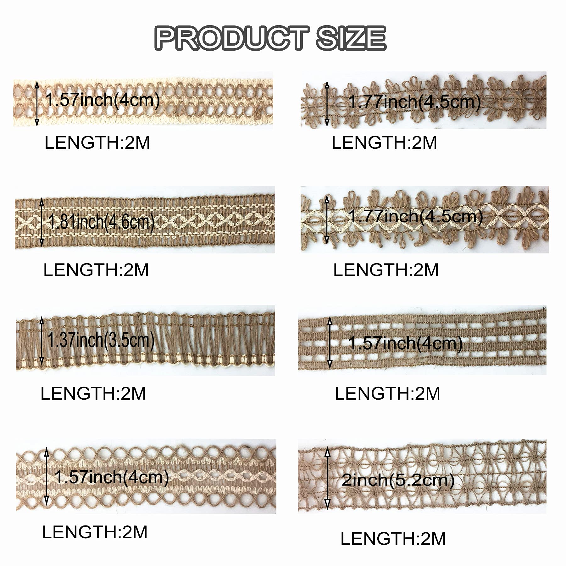 8 Rolls Natural Jute Ribbons for Crafts - 17.6 Yards Rustic Burlap Lace Ribbon for Gift Wrapping, Party Decor, Wedding & Holiday DIY Projects - Perfect for Rustic Wedding Centerpieces, Farmhouse Decor, and Handmade Gift Packaging