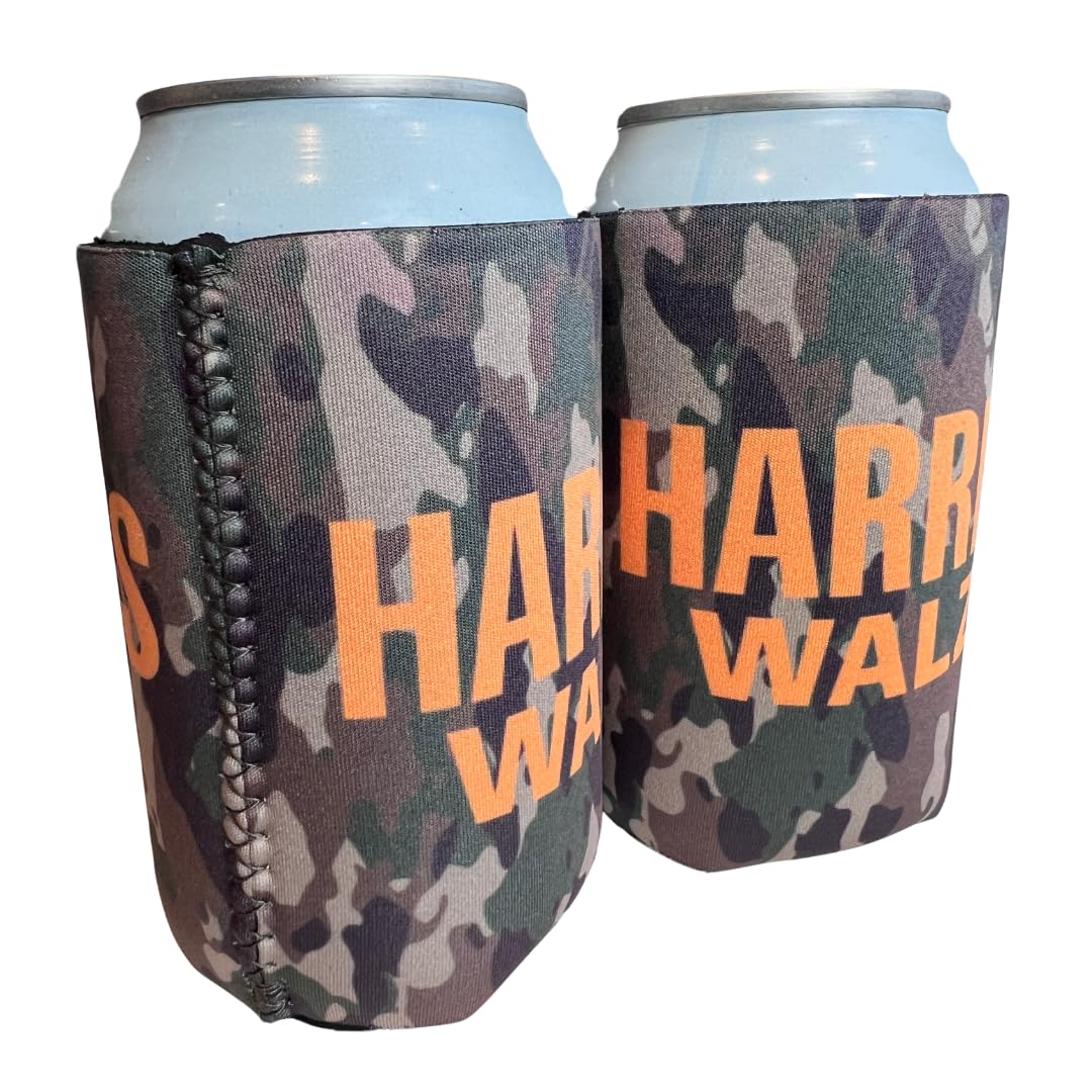 Harris Walz Camo Can Coozie 2 Pack – Insulated Beer Sleeves for Campaign Rallies, Outdoor Adventures, Tailgating & Camping