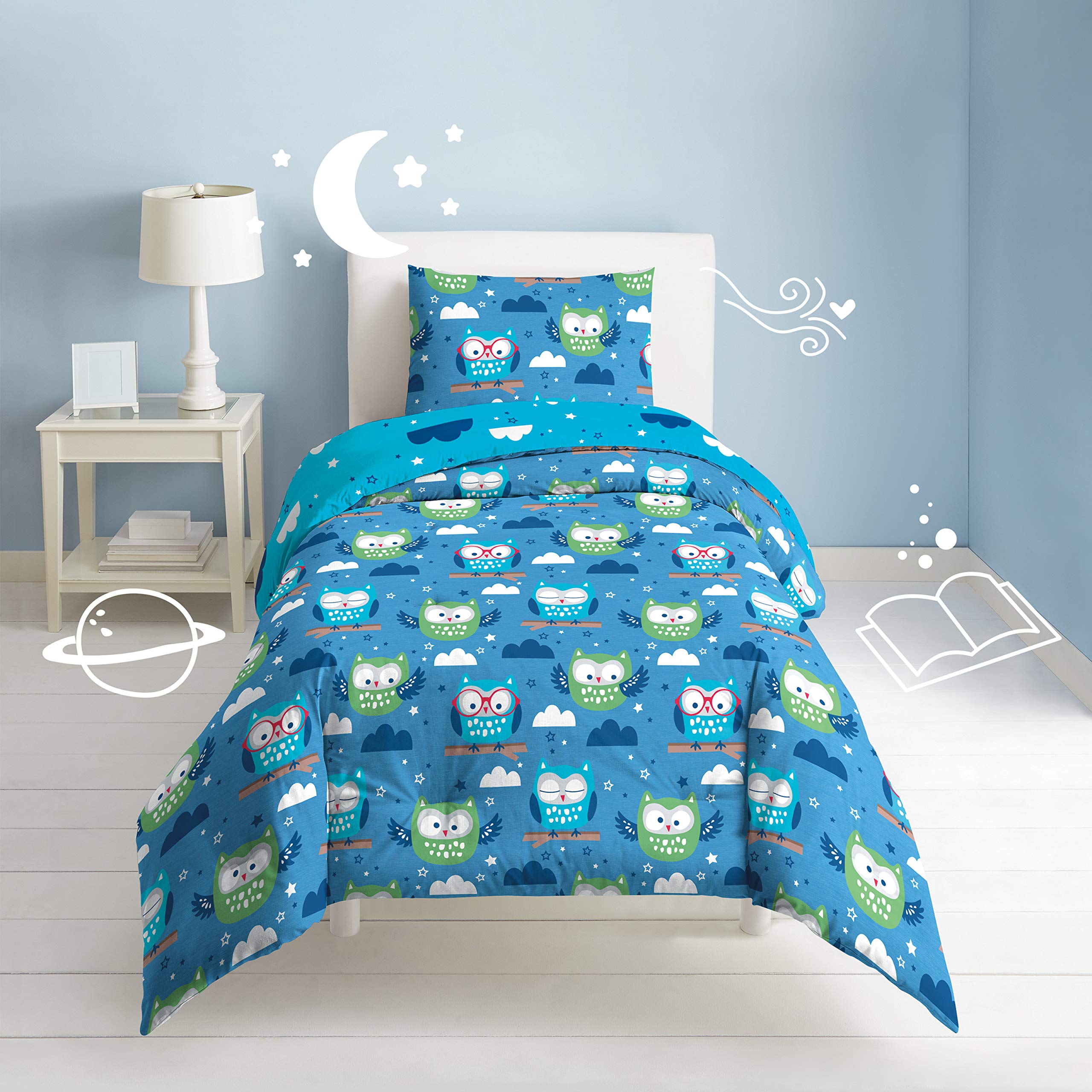 Dream FACTORY Owl Comforter and Pillow Sham Set - Soft Bedding Set with Cute Owl Design for Kids & Teens - Perfect for Bedroom Decor, Sleepovers and Cozy Nights