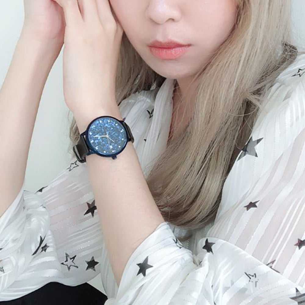 Aries Gold Enchant Fleur Blue Leather Strap Women's Watch - Elegant Timepiece for Casual Wear, Office & Special Occasions