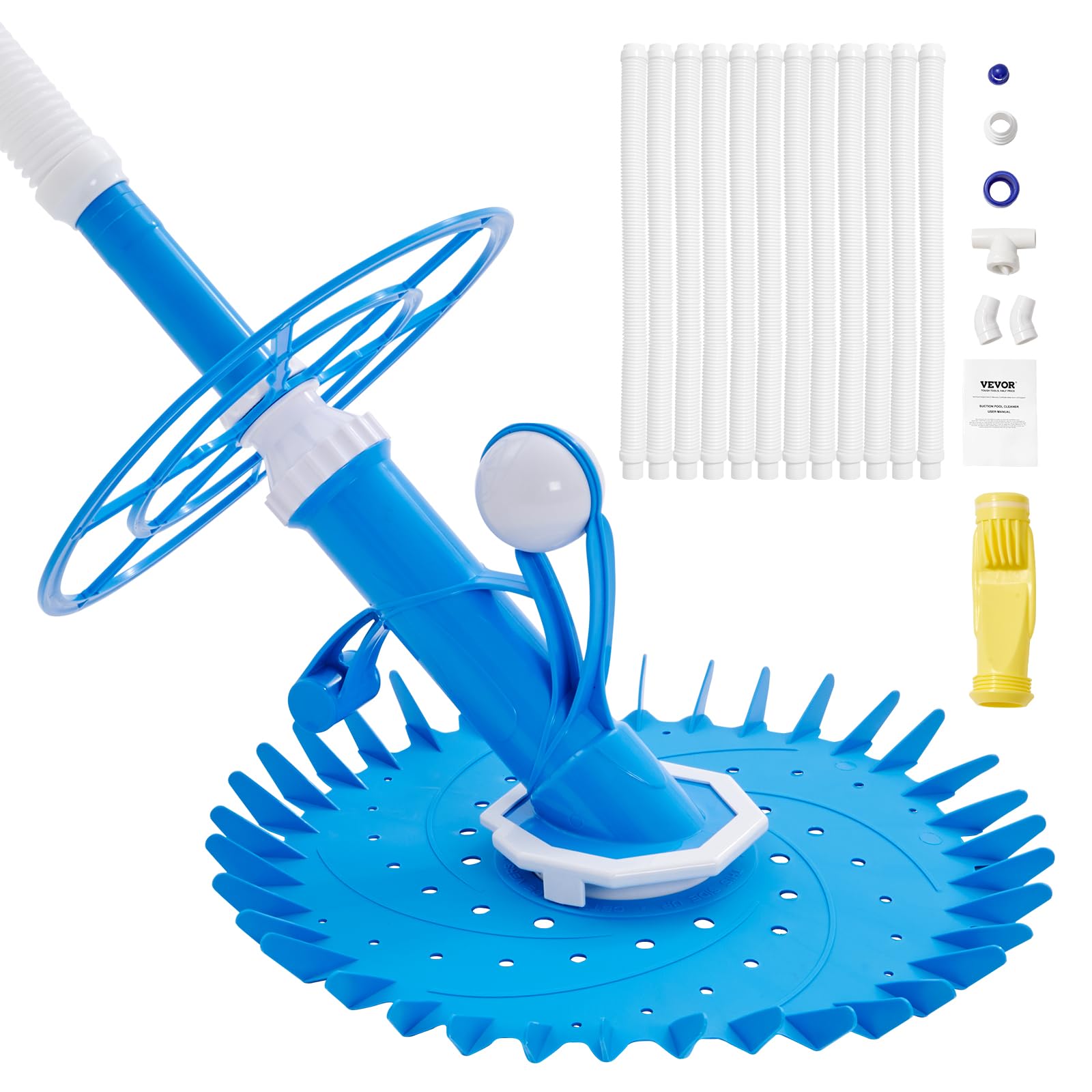 VEVOR Automatic Suction Pool Cleaner - Low Noise Robotic Vacuum with Extra Diaphragm, 10 x 32 in Hoses & 36-Fin Disc - Ideal for Above Ground & Inground Pools - Perfect for Backyard, Vacation Homes & Commercial Use