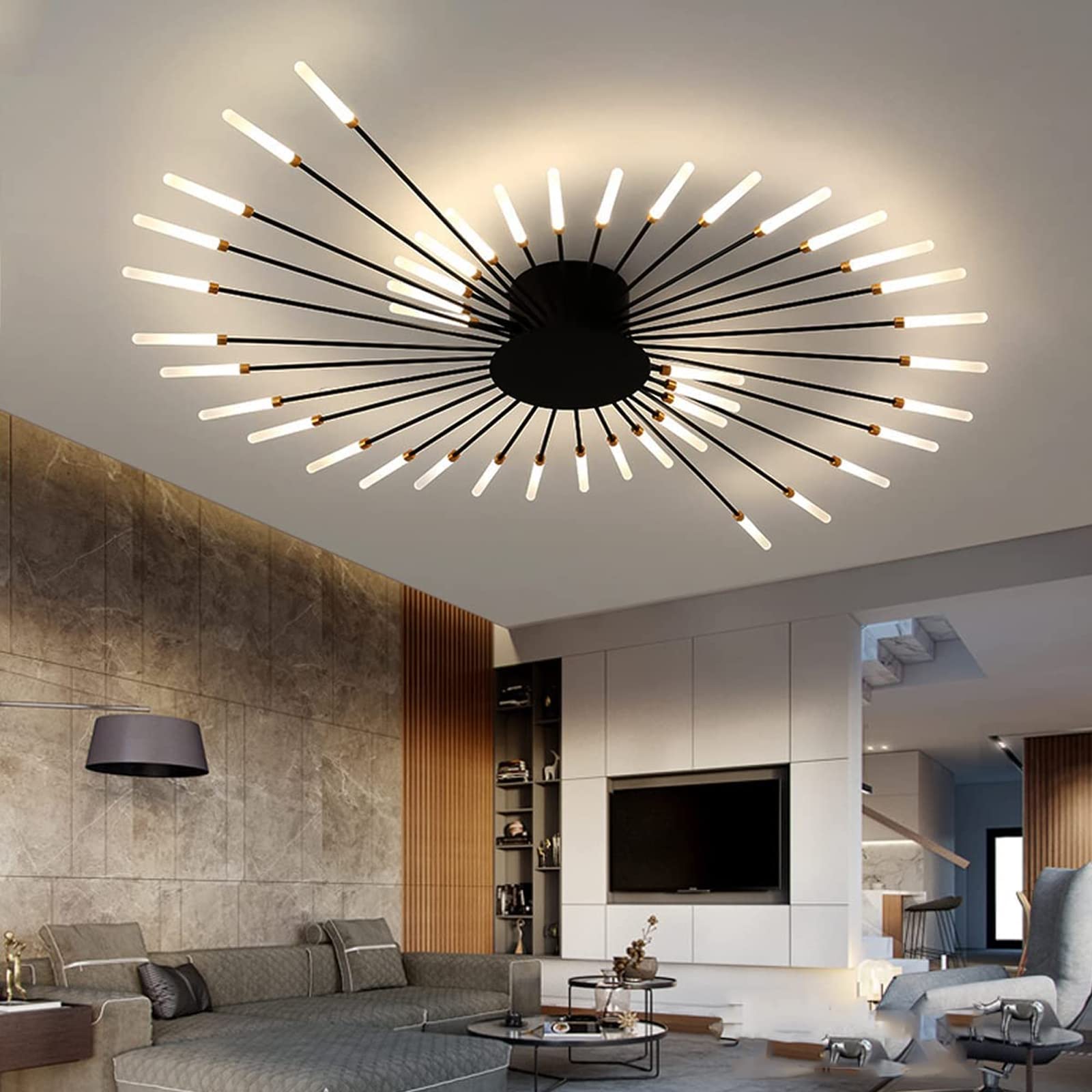 Modern LED Ceiling Light Fixture - 42-Light Flower Chandelier with Metal & Acrylic Design for Living Room, Bedroom & Dining Room - Black | Energy-Efficient Ambient Lighting for Home Decor & Romantic Dinners