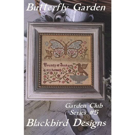 Blackbird Designs Garden Club Series 5 - Butterfly Garden Cross Stitch Pattern for Home Decor & DIY Craft Projects | Floral Embroidery Kit for Beginners & Advanced Stitchers | Perfect for Wall Art, Gifts & Relaxation
