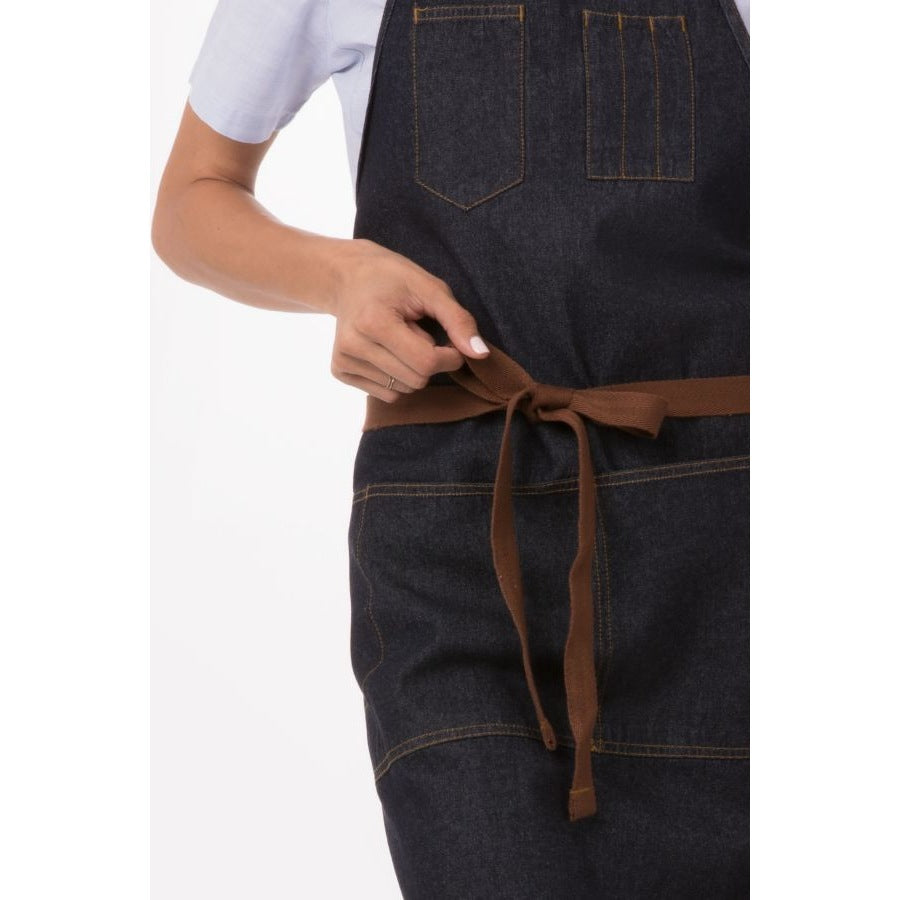 Chef Works AB035IBL Memphis Bib Apron - Indigo Blue, 34 x 30 Inches - Durable & Stylish Kitchen Apron for Cooking, Grilling & Baking - Perfect for Chefs, BBQ Enthusiasts & Home Cooks