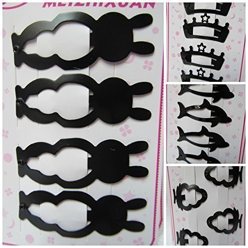 12 Pcs Girls Hair Clips Set - Snap Clips, Bendy Clips, Sleepy Clips with Cute Designs (Crowns, Dolphins, Bunnies) for Party, Gift Bags, School, Daily Hair Accessories by Fat-catz-copy-catz