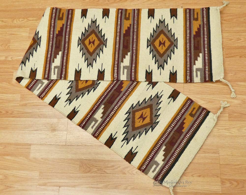 Mission Del Rey Southwestern Woven Wool Table Runner & Placemat Set - Cheyenne Pattern 16x80 Inches - Rustic Dining Decor for Thanksgiving, Christmas & Southwestern Style Home
