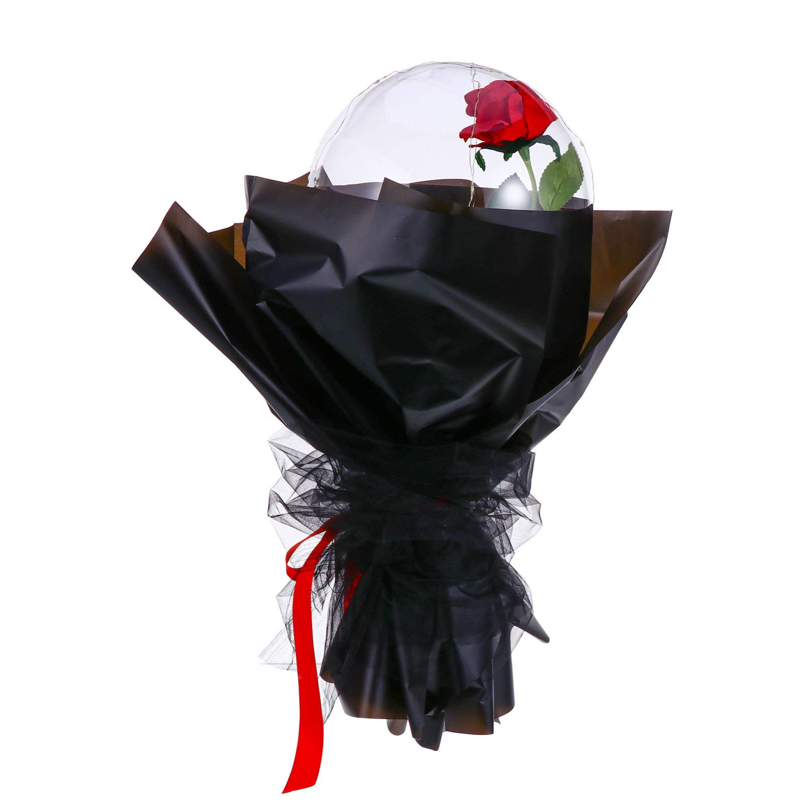 DOITOOL Clear LED Balloons with Handmade Rose Flower - Glow in the Dark Balloon Bouquet for Wedding, Birthday, Anniversary Party Decorations | Perfect for Romantic Proposals, Baby Showers & Special Events