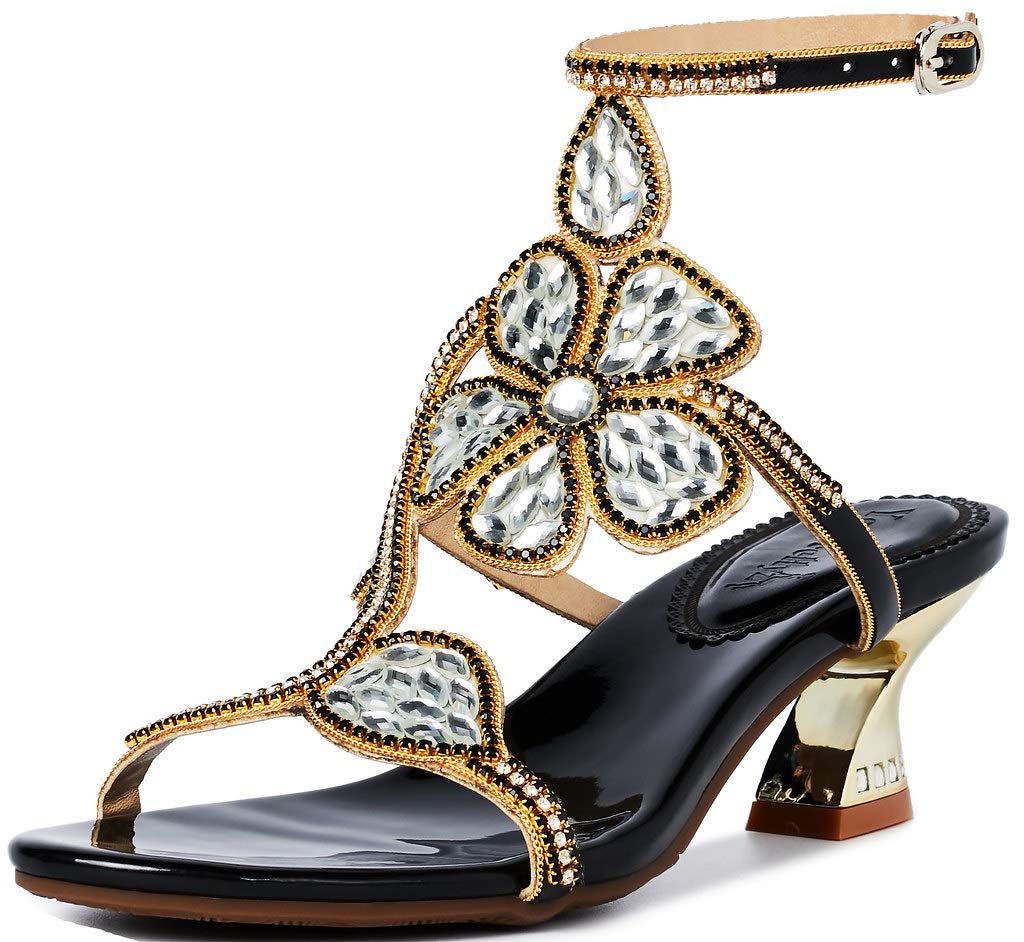 YooPrettyz Women's Rhinestone High Heel Sandals - Elegant Flower Evening Shoes with Comfortable Heels for Parties, Weddings & Special Occasions | Perfect for Prom, Cocktail Events, Date Nights & Night Out | Stylish Dressy Sandals for Women's Formal Wear & Evening Dresses | Ideal for Bridal Showers, Red Carpet Events & Anniversary Celebrations