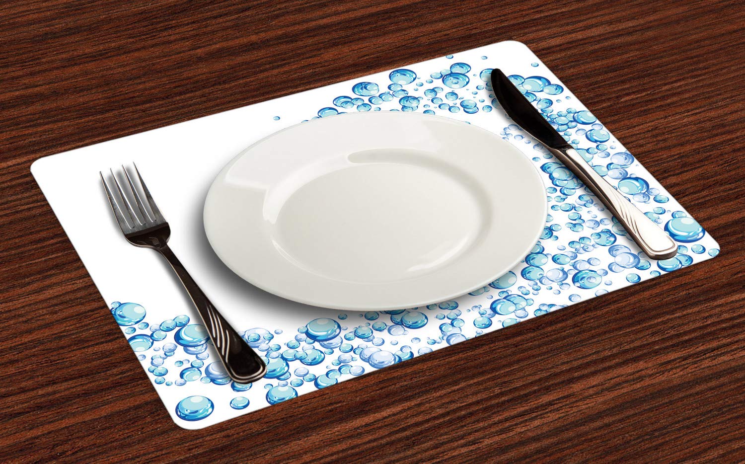 Ambesonne Blue Place Mats Set of 4 - Water Droplets Bubbles Ocean Waves Design, Washable Fabric Table Mats for Dining Room & Kitchen Decor in Blue Aqua White | Perfect for Beach Themed Parties, Summer Dining, and Coastal Home Decor
