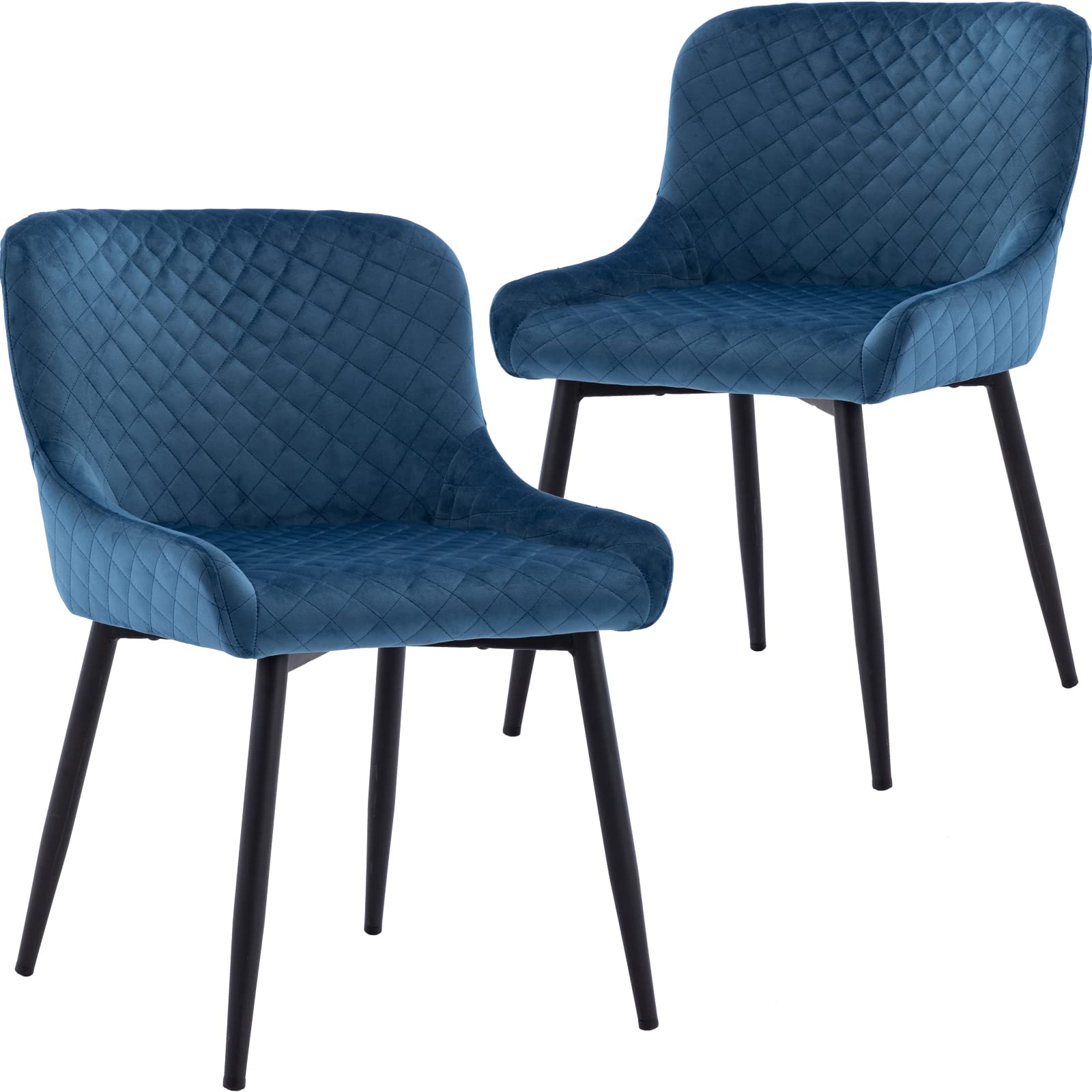 Hyfirm Velvet Dining Chairs Set of 2 - Modern Upholstered Accent Chairs with Diamond Back & Metal Legs - Blue Kitchen, Living Room, Bedroom, Makeup Room, Waiting Room & Cafe Chairs - Perfect for Home Dining, Office Waiting Areas & Coffee Shops