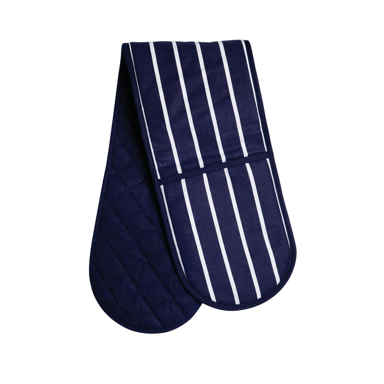 Premium Navy Butcher Stripe 100% Cotton Double Oven Mitts - Heat Resistant Kitchen Gloves for Baking, Grilling & Cooking - Perfect for Thanksgiving, BBQ & Holiday Meal Prep