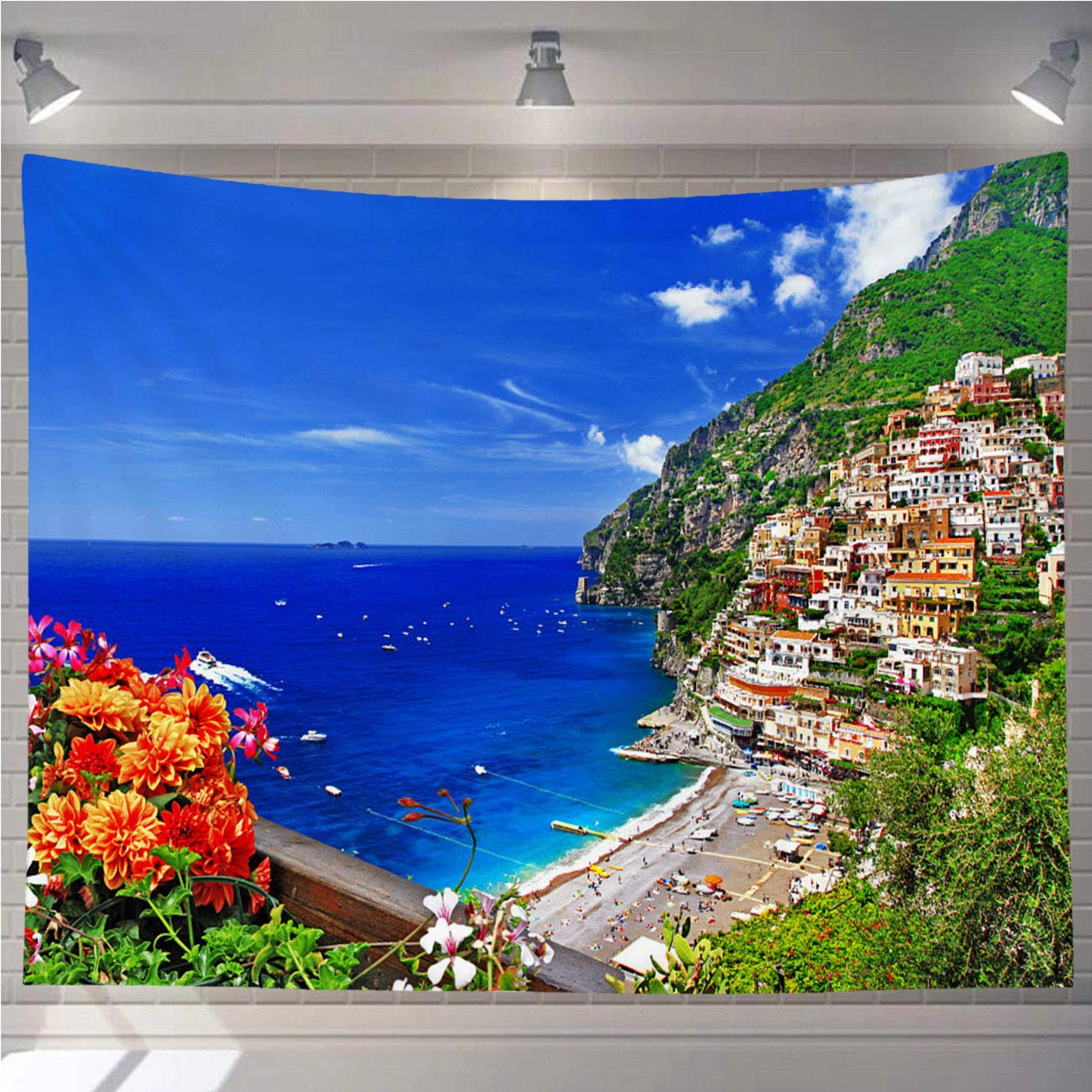 OTTOSUN Italy Scenery Tapestry Wall Hanging - Amalfi Coast Positano Italy Wall Art for Living Room, Bedroom & Home Decor (60x50 inches) - Perfect for Bohemian Style, Dorm Room & Apartment Decorations
