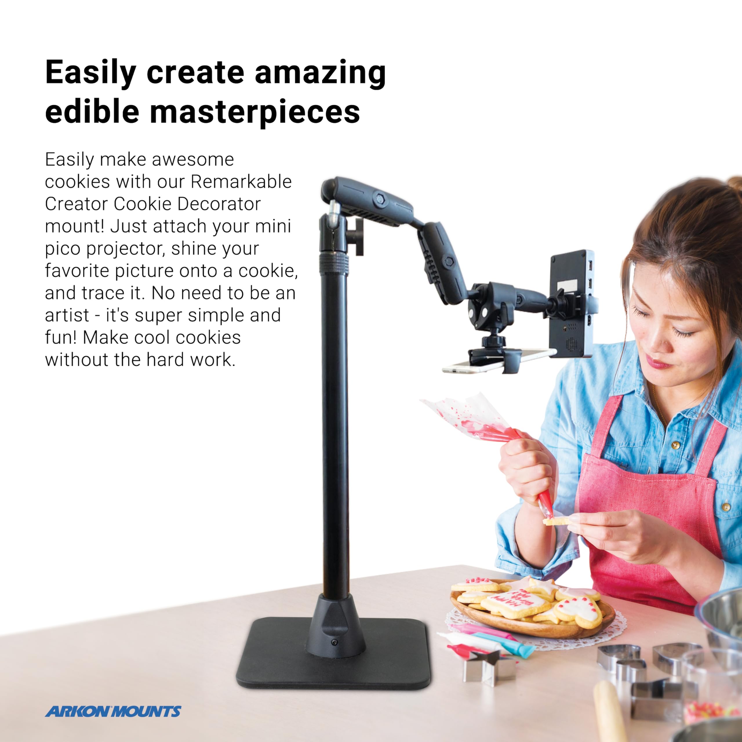 ARKON Mounts - Adjustable Overhead Phone Mount & Pico Projector Mount | Tripod Stand for Video Recording, Vlogging, Cooking, Crafting, Drawing | Perfect for Content Creators, Bakers & DIY Enthusiasts