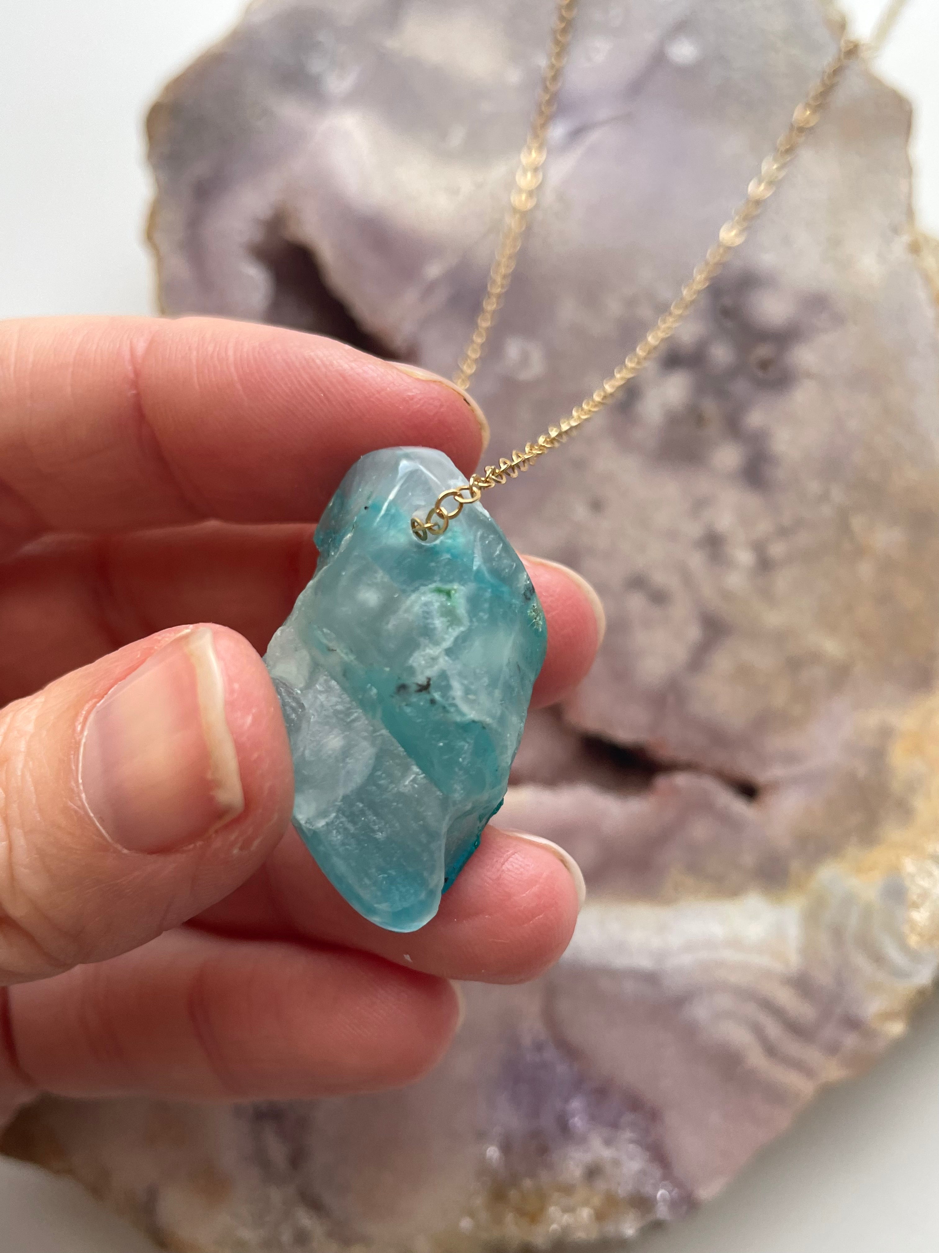 Raw Chrysocolla Pendant Necklace - Natural Stone Jewelry for Women, Healing Crystal Necklace for Spiritual Energy & Chakra Balancing | Perfect for Meditation, Yoga & Boho Fashion