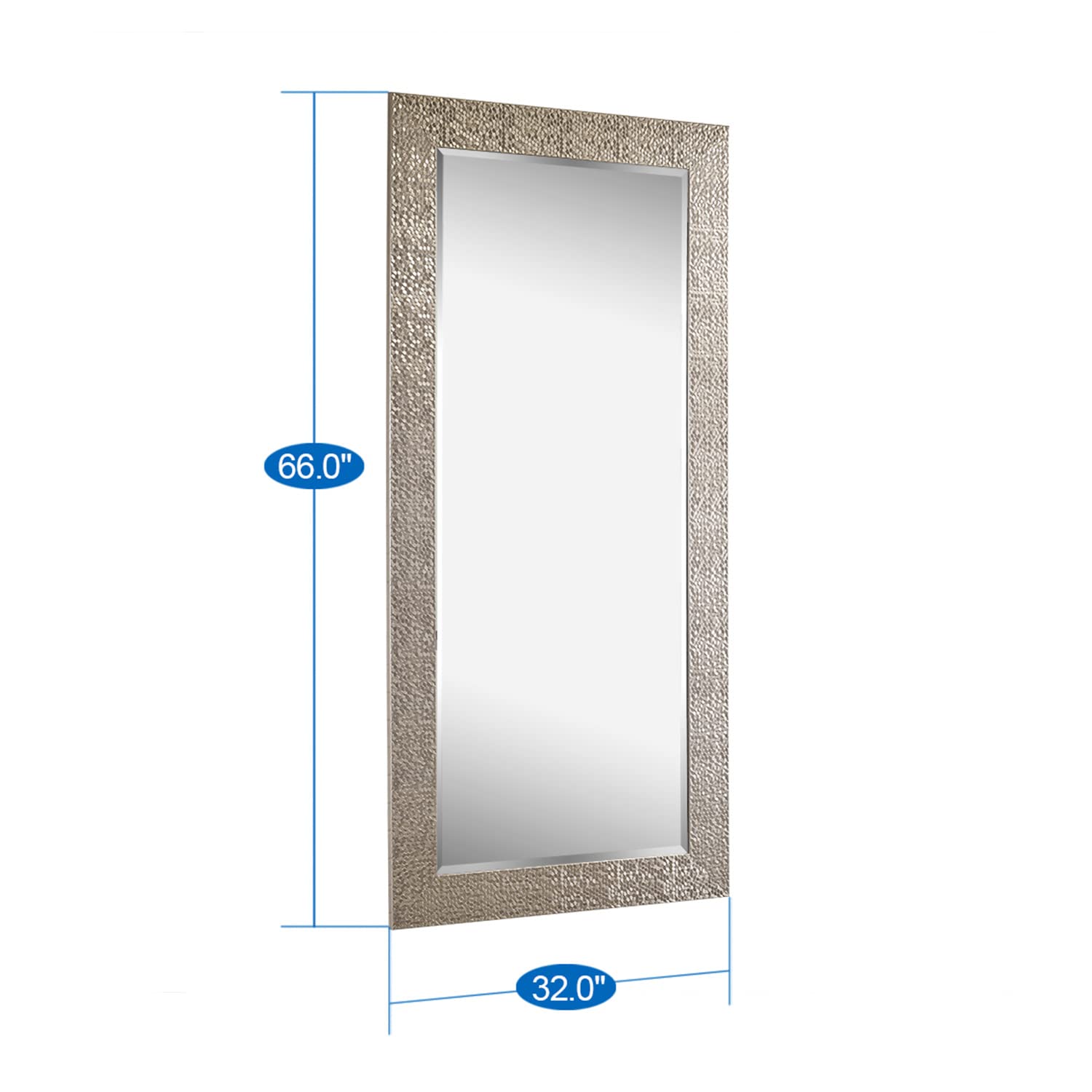 Brushed Nickel Full Length Mirror - Large Rectangle Wall Mounted or Freestanding Dressing Mirror for Bedroom, Bathroom & Entryway | Elegant Silver Mosaic Design for Home Decor & Vanity Use