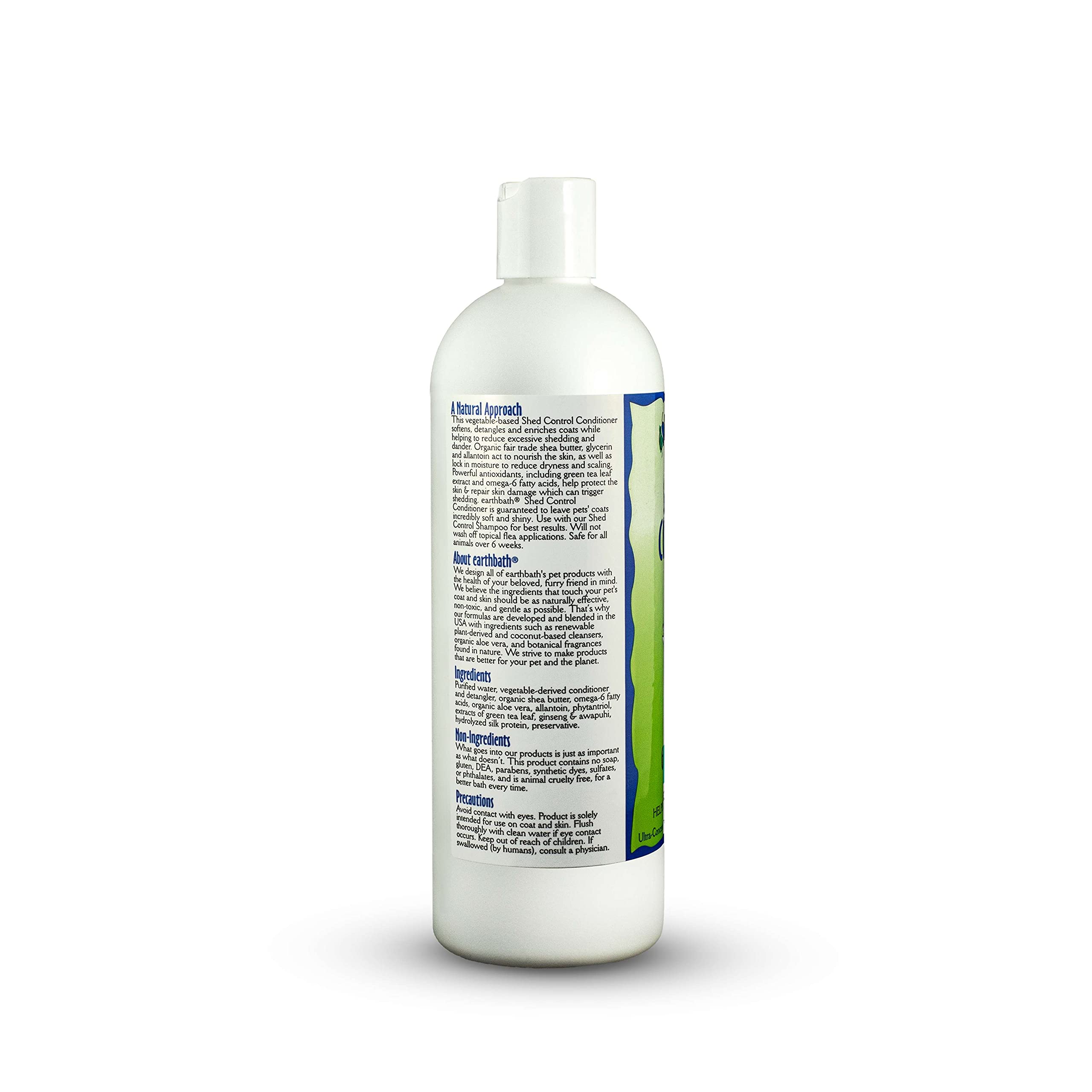 EarthBath Green Tea & Awapuhi Shed Control Dog Conditioner - Cruelty-Free, Hypoallergenic Dog Shampoo for Shedding & Dander Relief - Gentle Dog Wash Made in USA - 16 Oz (1 Pack) - Perfect for Regular Grooming & Bathing Supplies for Dogs with Sensitive Skin