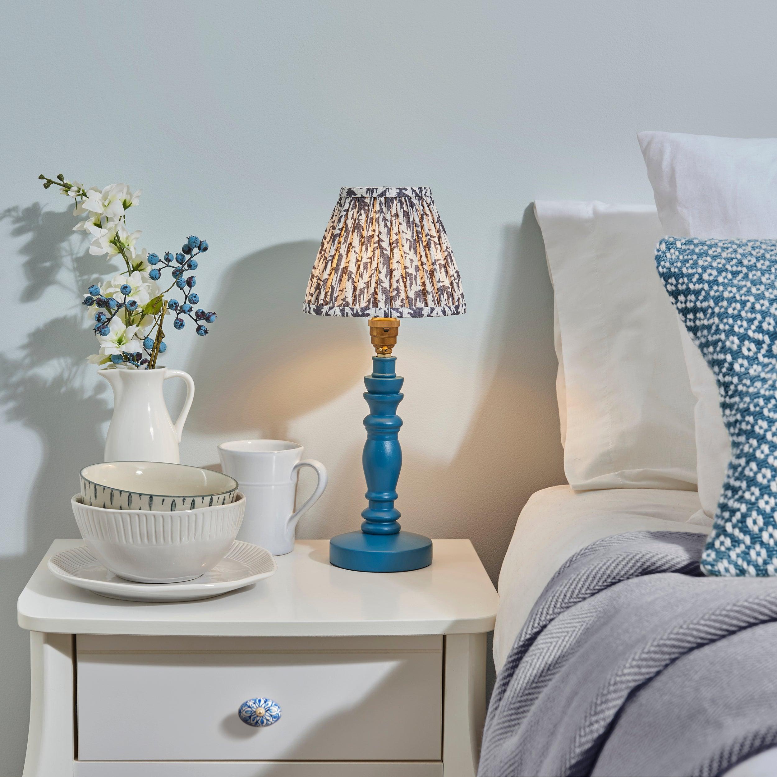 Bibury Blue Table Lamp with 16cm Pearl Grey Leaf Shade - Elegant Home & Office Lighting for Bedroom, Living Room, and Study