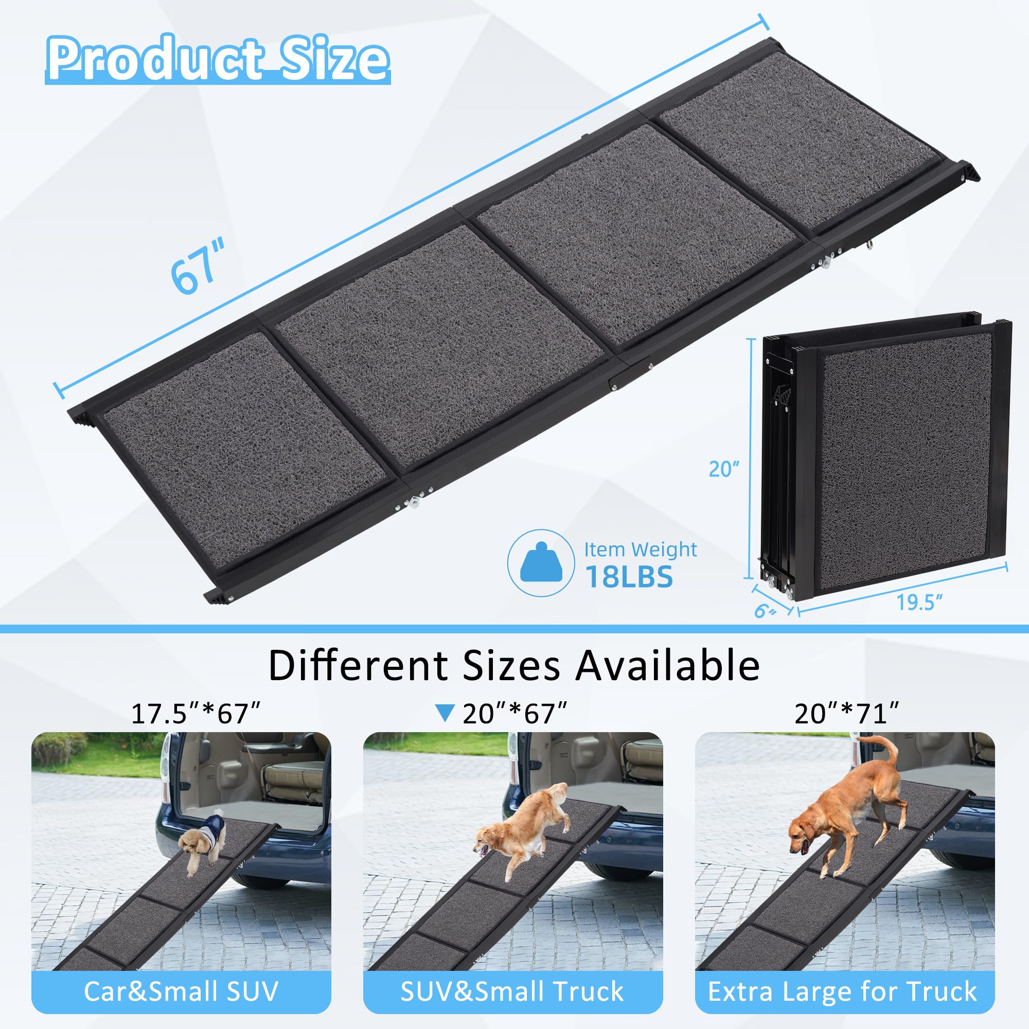 HABUTWAY Extra Wide Dog Ramp for Cars - 250LBS Capacity, 67''L x 20''W Portable Pet Ramp for Large Dogs, Non-Slip Folding Dog Steps for SUV & Truck - Perfect for Medium & Large Dogs to Safely Enter Vehicles
