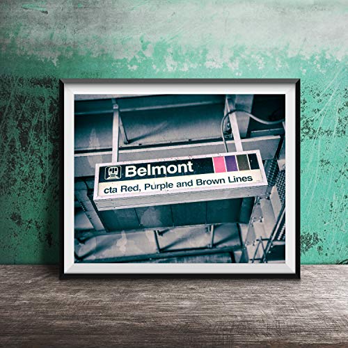 Belmont CTA Red/Brown/Purple Line Chicago Illinois Photography Print - Vintage Train Station Wall Art Decor for Living Room, Office & Urban Home Decor