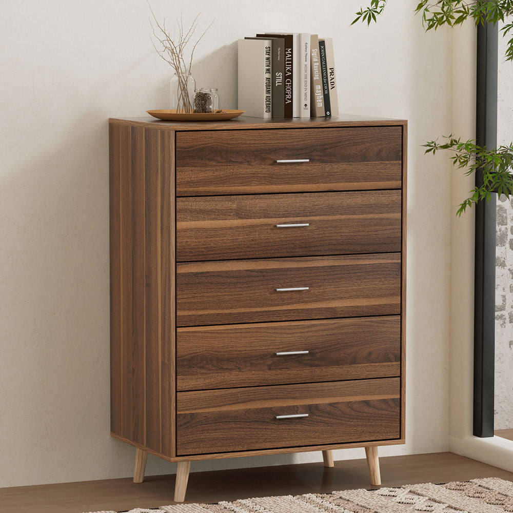 5-Drawer Chest in MIRI Walnut Finish - Stylish and Functional Storage for Bedroom, Living Room, or Office