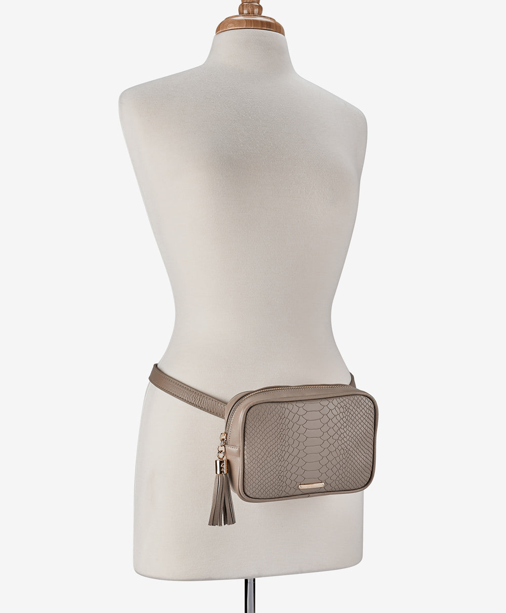 Kylie Belt Bag for Women - Stone Embossed Python Leather Crossbody Purse - Fashionable Waist Pack for Travel, Shopping & Everyday Use