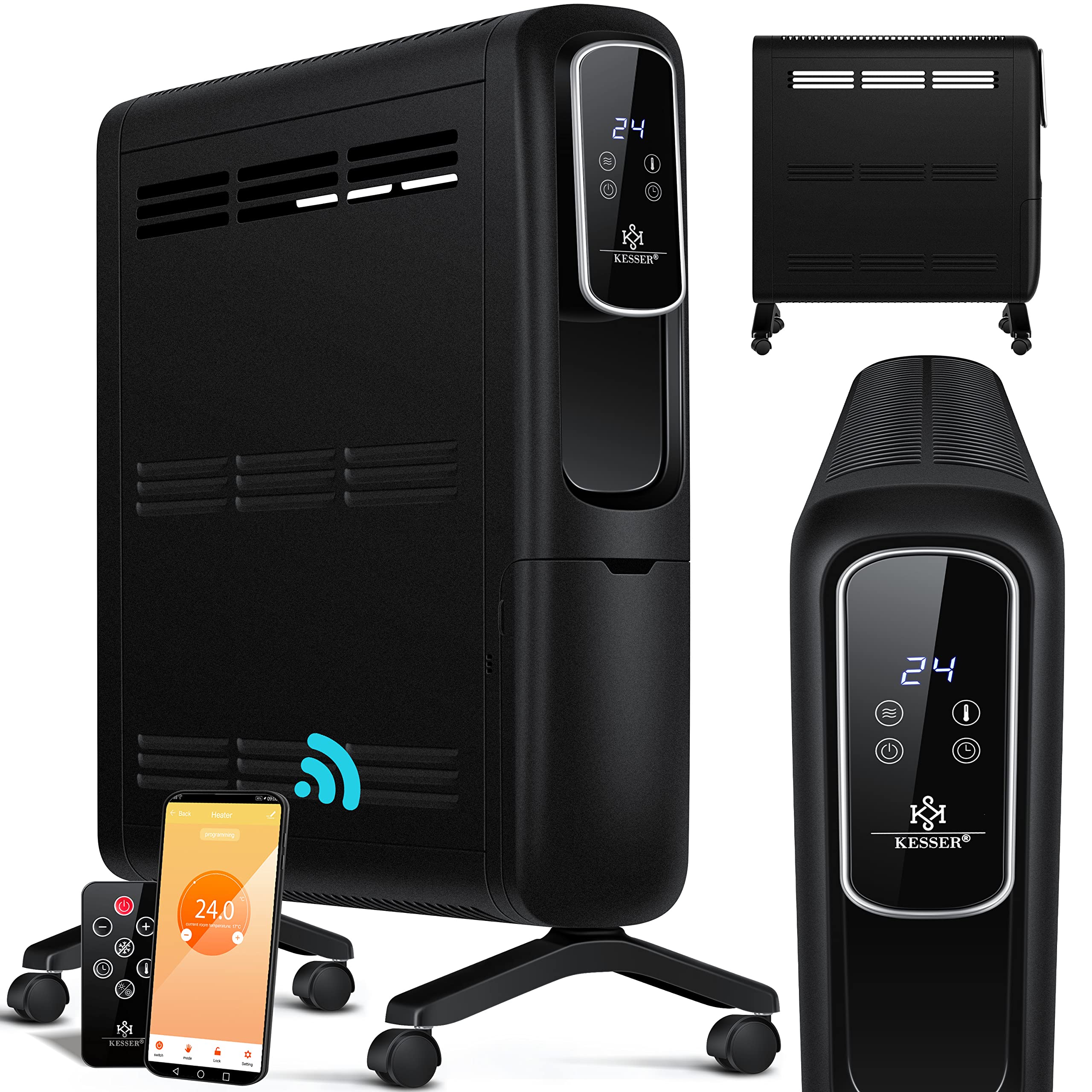 KESSER® ECO 2500W Electric Convector Heater - Energy Efficient Space Heater with WiFi App Control, Remote & Touchscreen Display, 24H Timer & Thermostat - Perfect for Bedroom, Office & Home Use