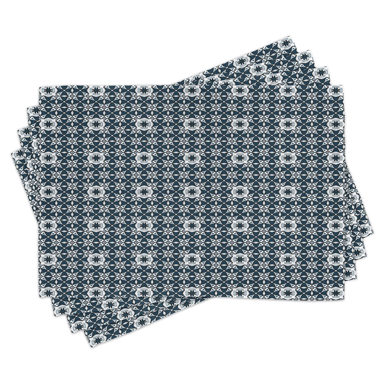 Ambesonne Traditional Place Mats Set of 4 - European Azulejo Portuguese Mosaic Tile Design, Folkloric Cultural Heritage Spanish Style Washable Fabric Table Mats for Dining Room & Kitchen Decor in Dark Blue & White - Perfect for Holiday Dinners, Family Gatherings & Mediterranean-Themed Tablescapes