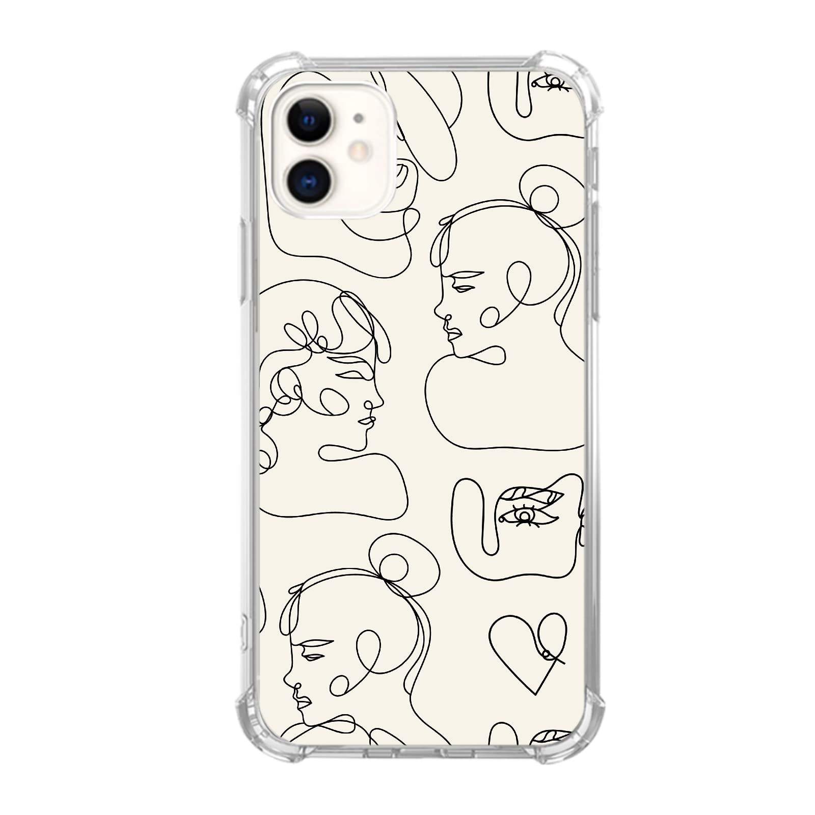 Modern Abstract Faces iPhone 11 Case - Minimalist Line Art Design, Cute TPU Bumper Phone Cover | Trendy Protective Case for Everyday Use & Gift Giving