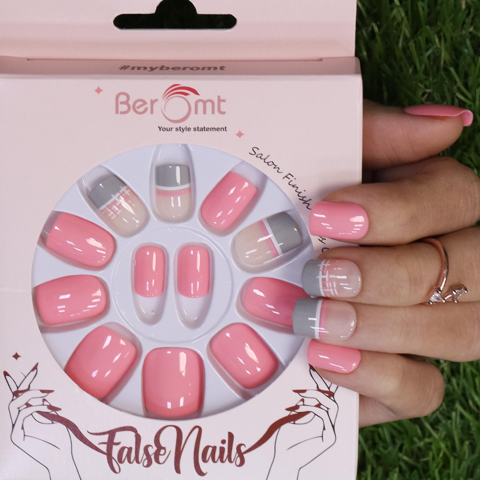 12 Pcs Printed False Nails Kit for Women - Cute Multicolor Artificial Nails with Nail Glue & Stickers | Perfect for Parties, Weddings, and Everyday Nail Art Designs (BFN531CN)