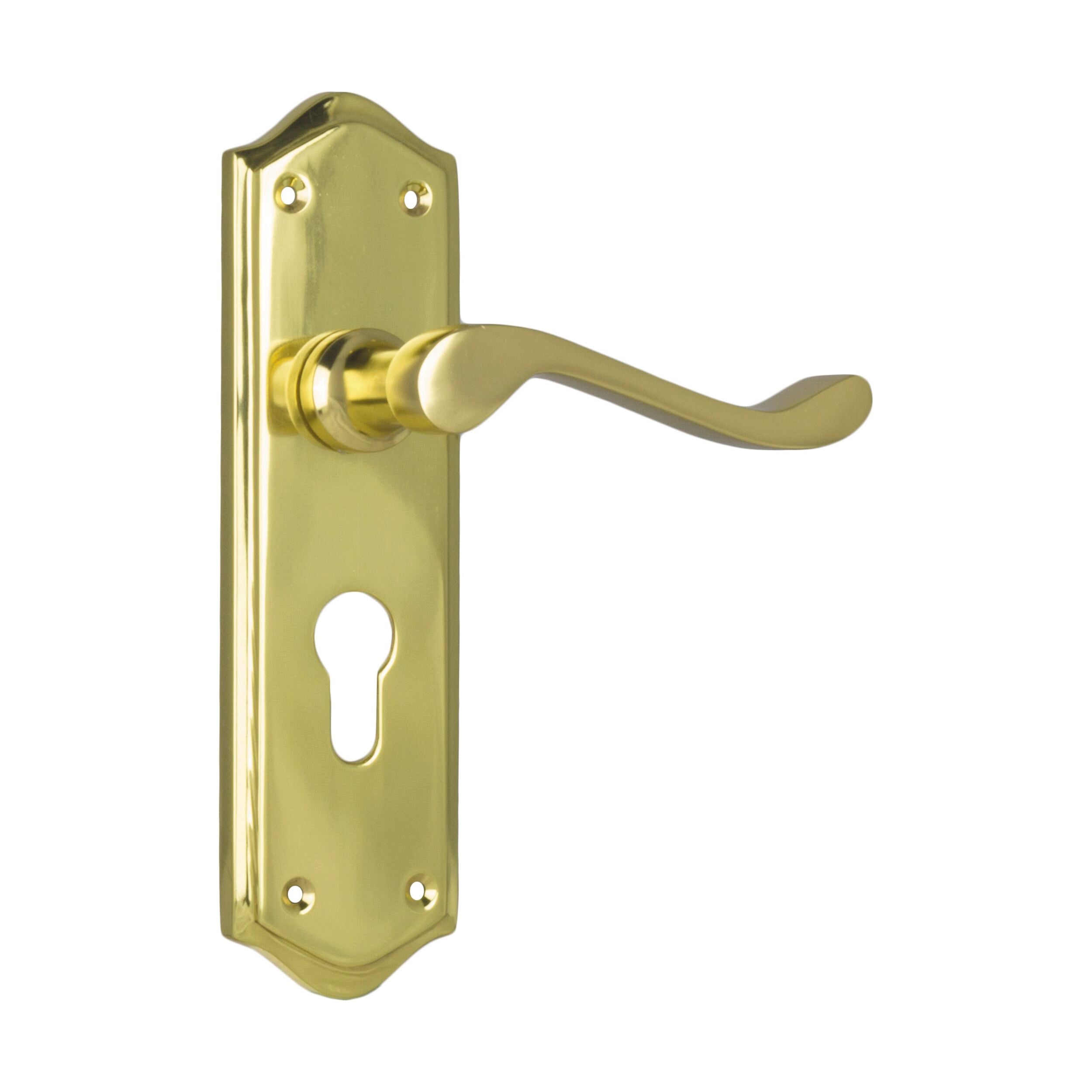 1074E Polished Brass Door Lever Henley Euro Pair - 180mm Height x 50mm Width x 58mm Projection - Perfect for Interior Doors, Bedrooms, and Office Spaces