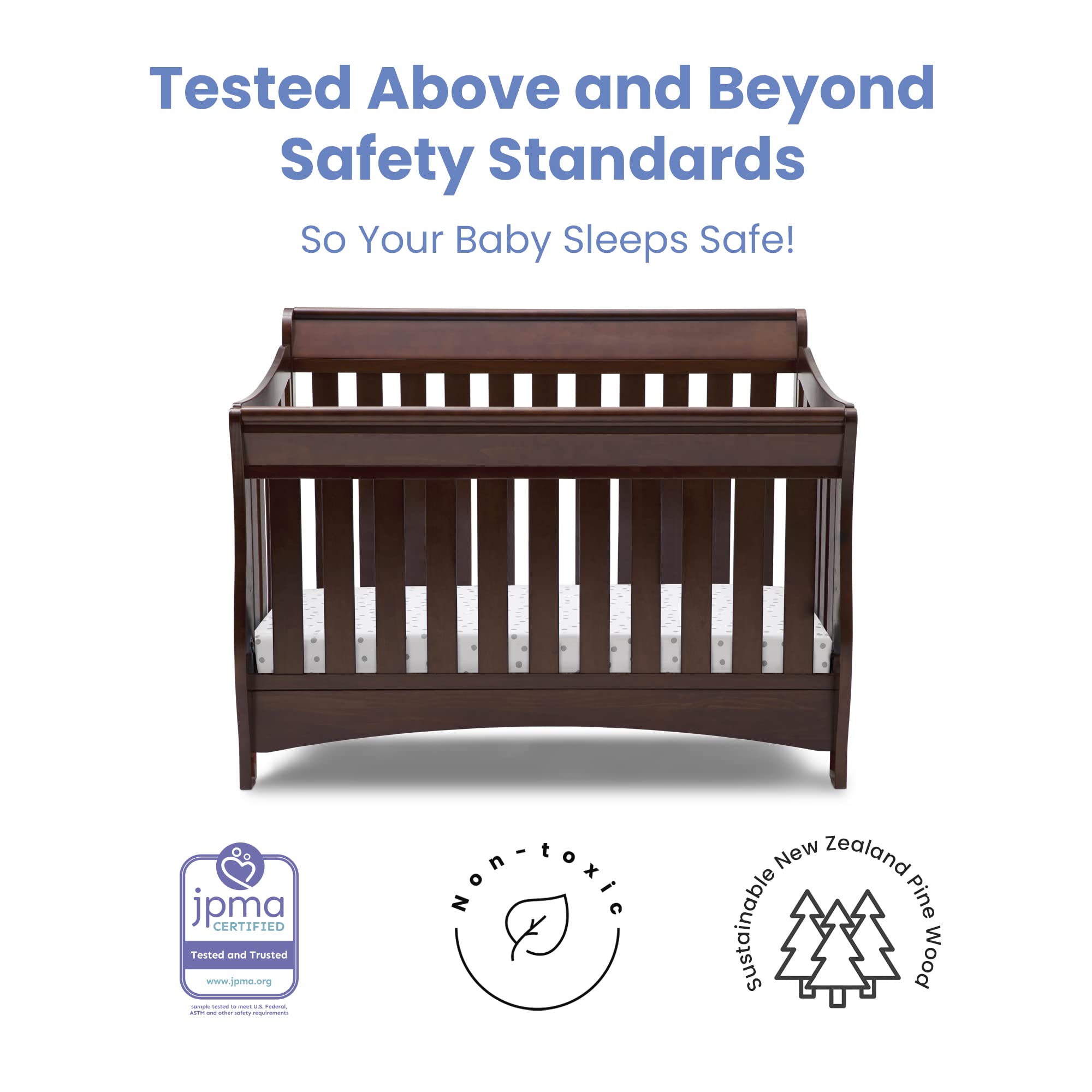 Delta Children Bentley S Series 4-in-1 Convertible Crib in Chocolate Finish with Serta Perfect Slumber Dual-Sided Crib Mattress - Nursery Furniture Set for Newborns to Toddlers | Safe Sleep Solution for Baby's Nursery or Daycare