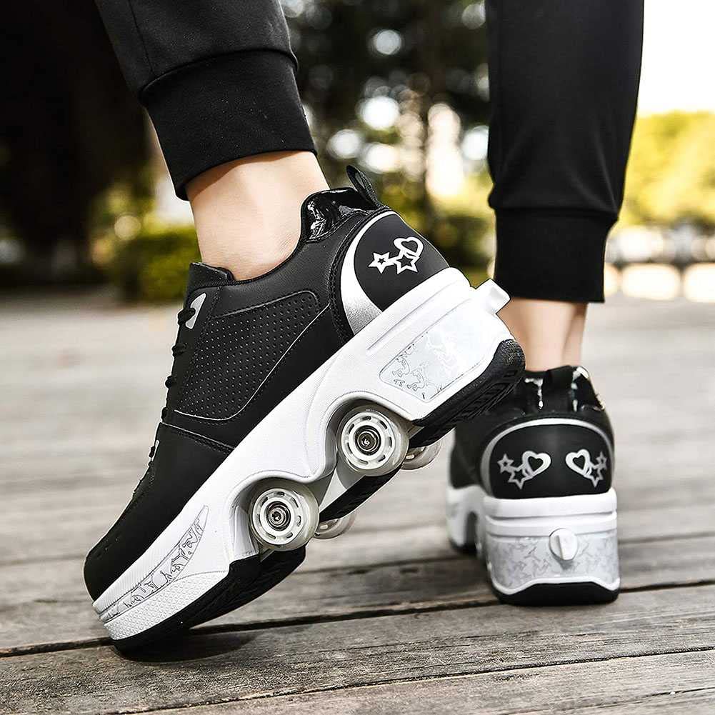 2-in-1 Convertible Roller Skates for Kids & Adults - Four-Wheel Recyclable Parkour Shoes That Transform into Sneakers | Perfect for Outdoor Fun, Fitness Training & Street Skating Adventures