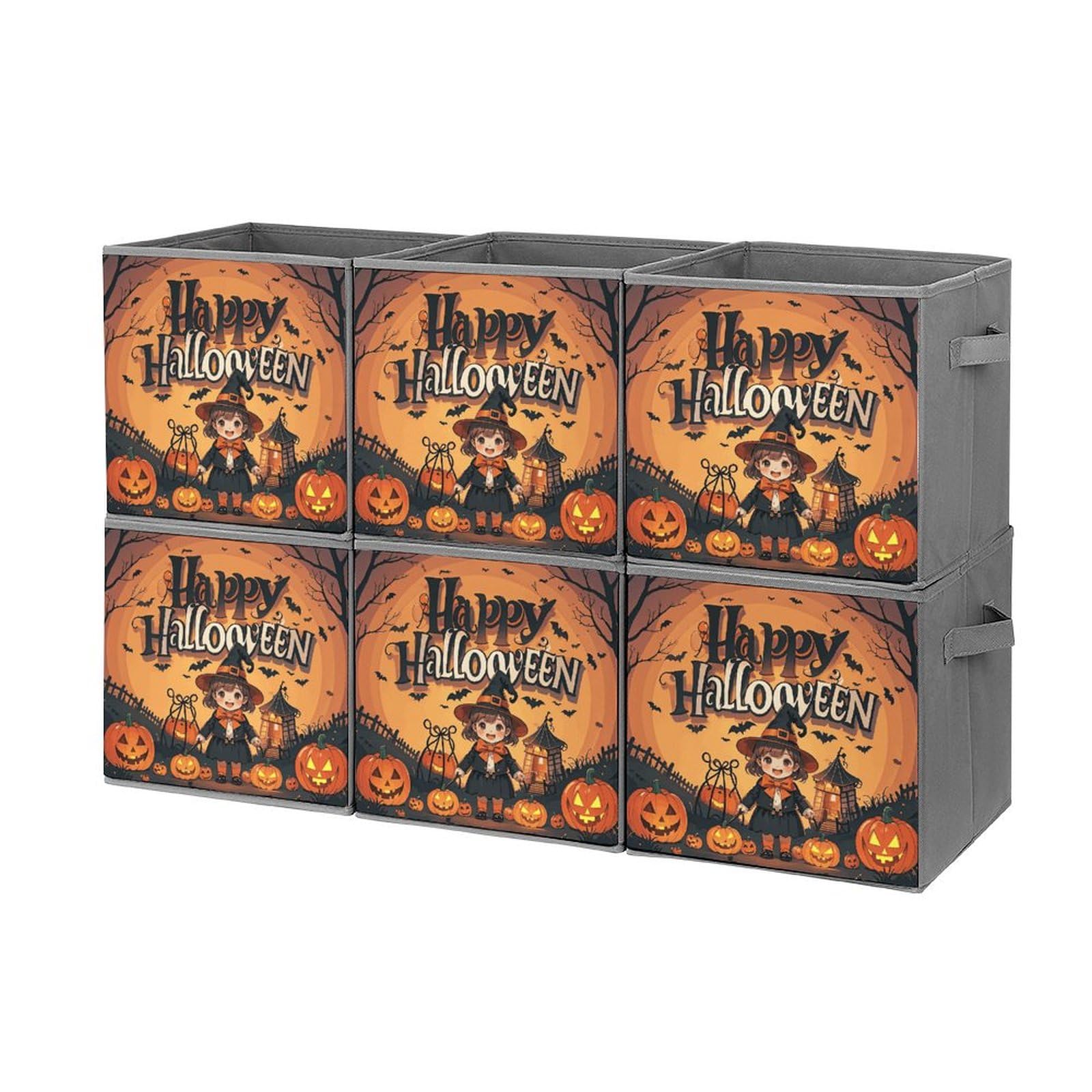 6-Pack Collapsible Halloween Storage Bins with Handles - Trick or Treat Printed Foldable Storage Boxes for Home Organization, Shelves, Closet & Toy Storage - Perfect for Halloween Decor & Year-Round Home Organization