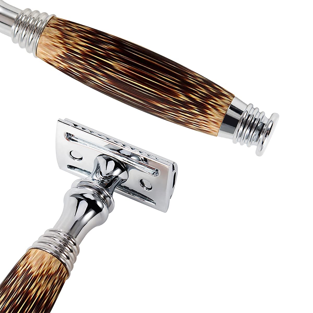 Grandslam Double Edge Safety Razor with 10 Blades - Handmade Natural Bamboo Handle Eco-Friendly Shaving Razor for Women & Men - Perfect for Travel, Home Use & Sustainable Grooming