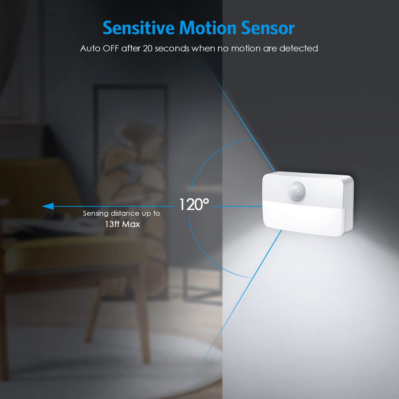 AMIR Mini Motion Sensor Light - 6 Pack Battery-Powered LED Night Light for Stairs, Hallway, Bathroom, Kitchen, Cabinet & Closet - Cordless Wall Light with Auto On/Off - Perfect for Safety Lighting at Night
