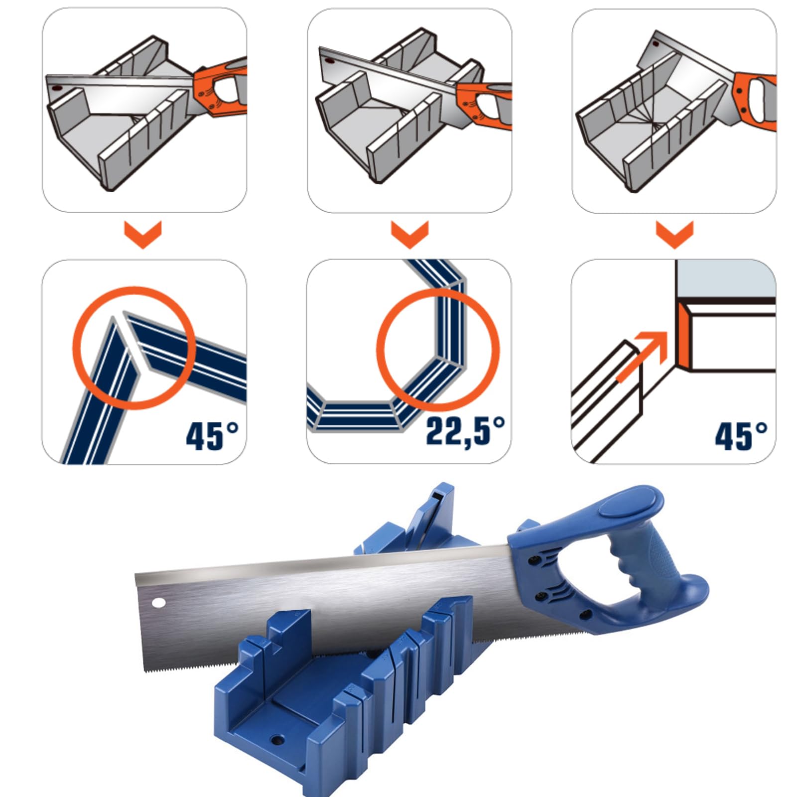 45° Miter Box with Saw - Heavy Duty Steel Back Saw for Precise Angle Cutting | Perfect for Woodworking, DIY Projects & Home Improvement