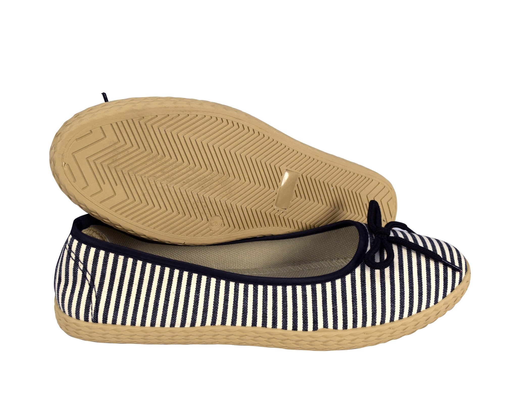 Women's Casual Striped Slip-On Espadrille Flats with Bow Detail - Comfortable Ballet Shoes for Walking, Work & Summer Outfits