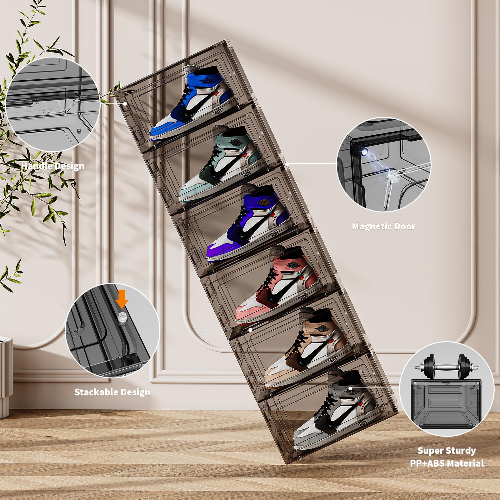Upgraded Thickened Clear Plastic Shoe Storage Boxes - 8 Pack Stackable Shoe Organizer with Magnetic Drop Front Door for Closet & Entryway - Fits Up to US Men's Size 14 - Perfect for Sneaker Collection Display & Home Organization