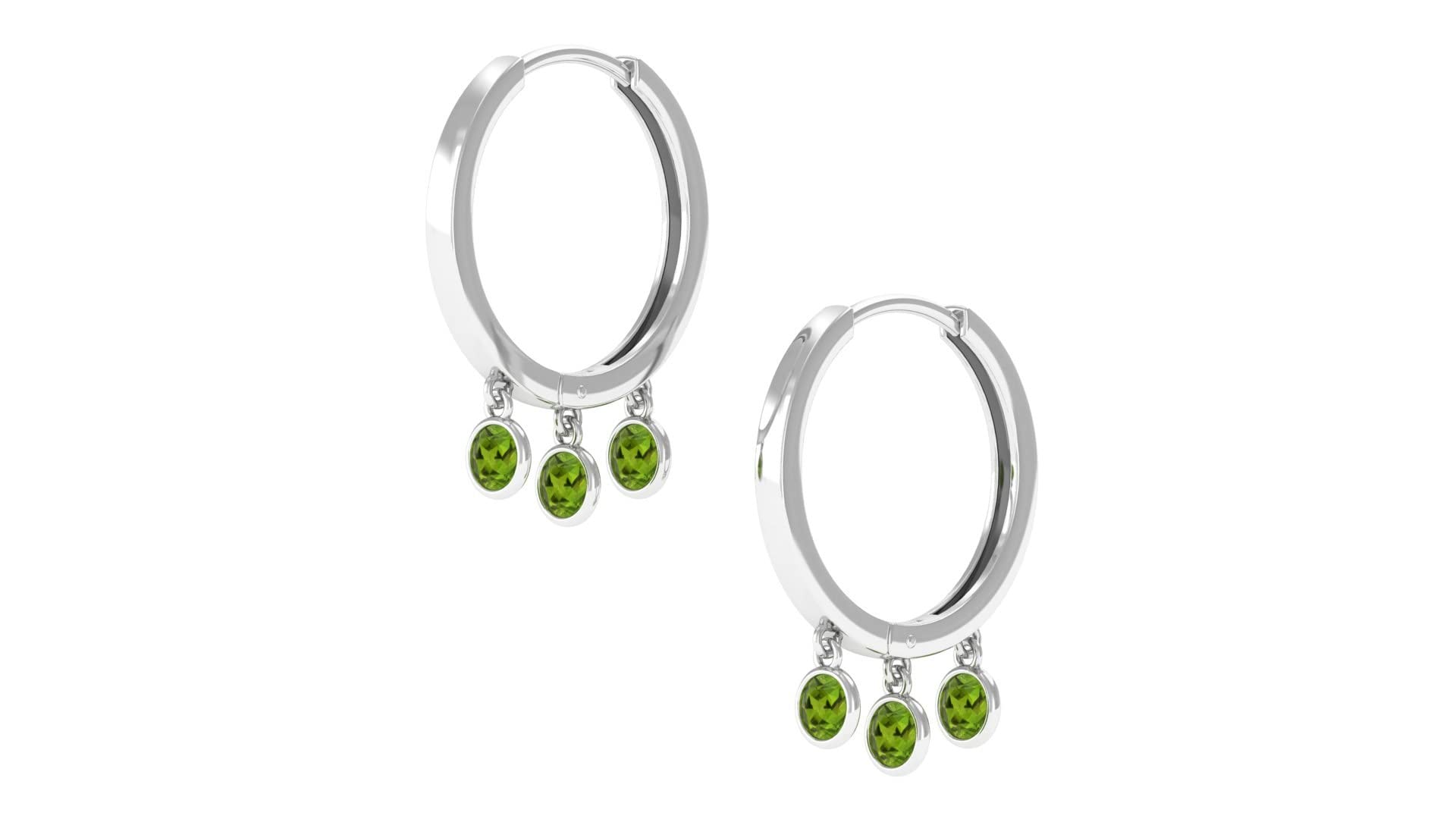 0.75 CT Peridot Hoop Drop Earrings for Women - 14K Solid Gold Bezel Set Three Stone August Birthstone Jewelry - Hinged Hoop Earrings Pair for Birthday, Anniversary & Special Occasion Gifts