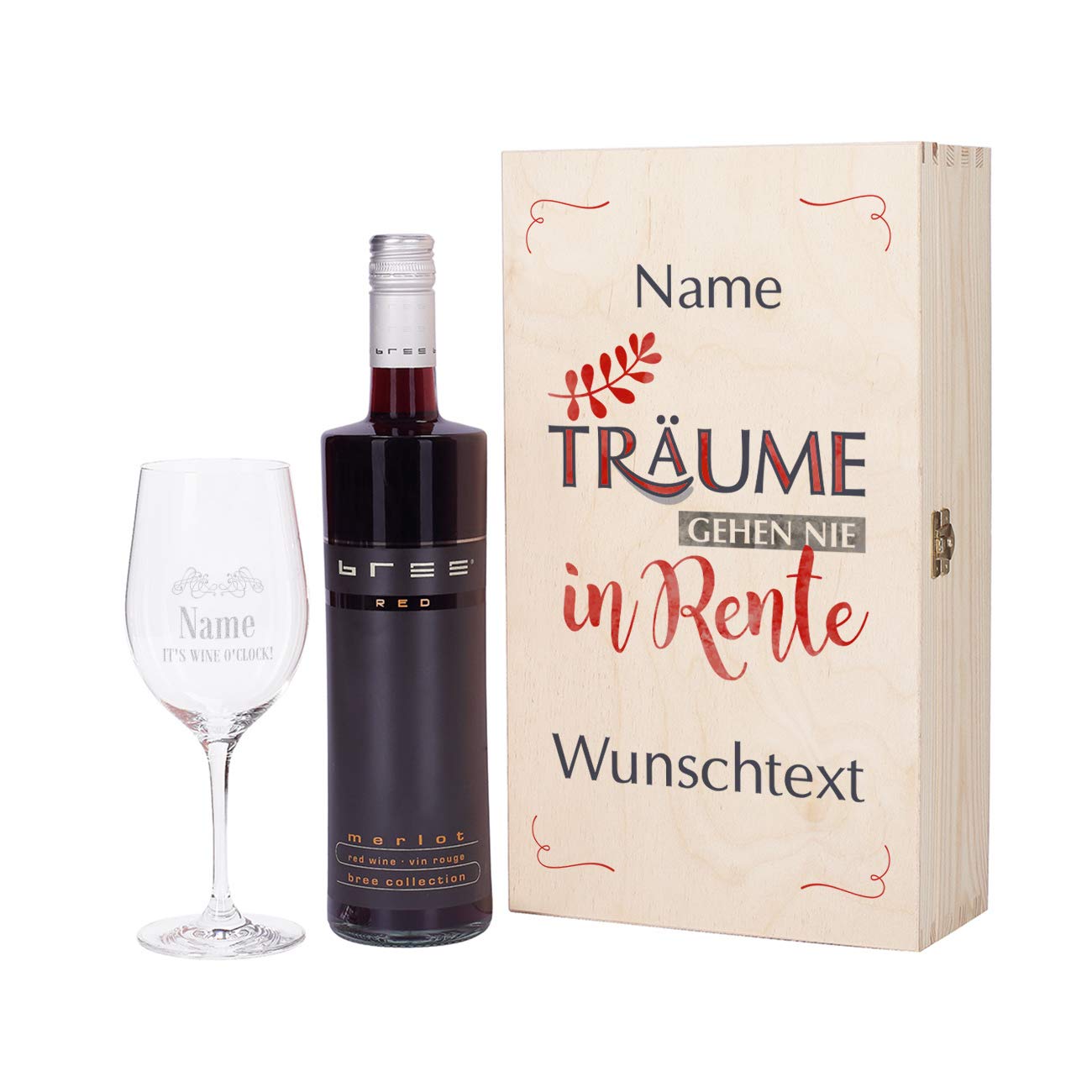 Herz & Heim® Retirement Gift Set with BREE Wine Selection & Personalized Engraved Leonardo Wine Glass - Perfect for Retirement Parties, Farewell Gifts & Special Occasions