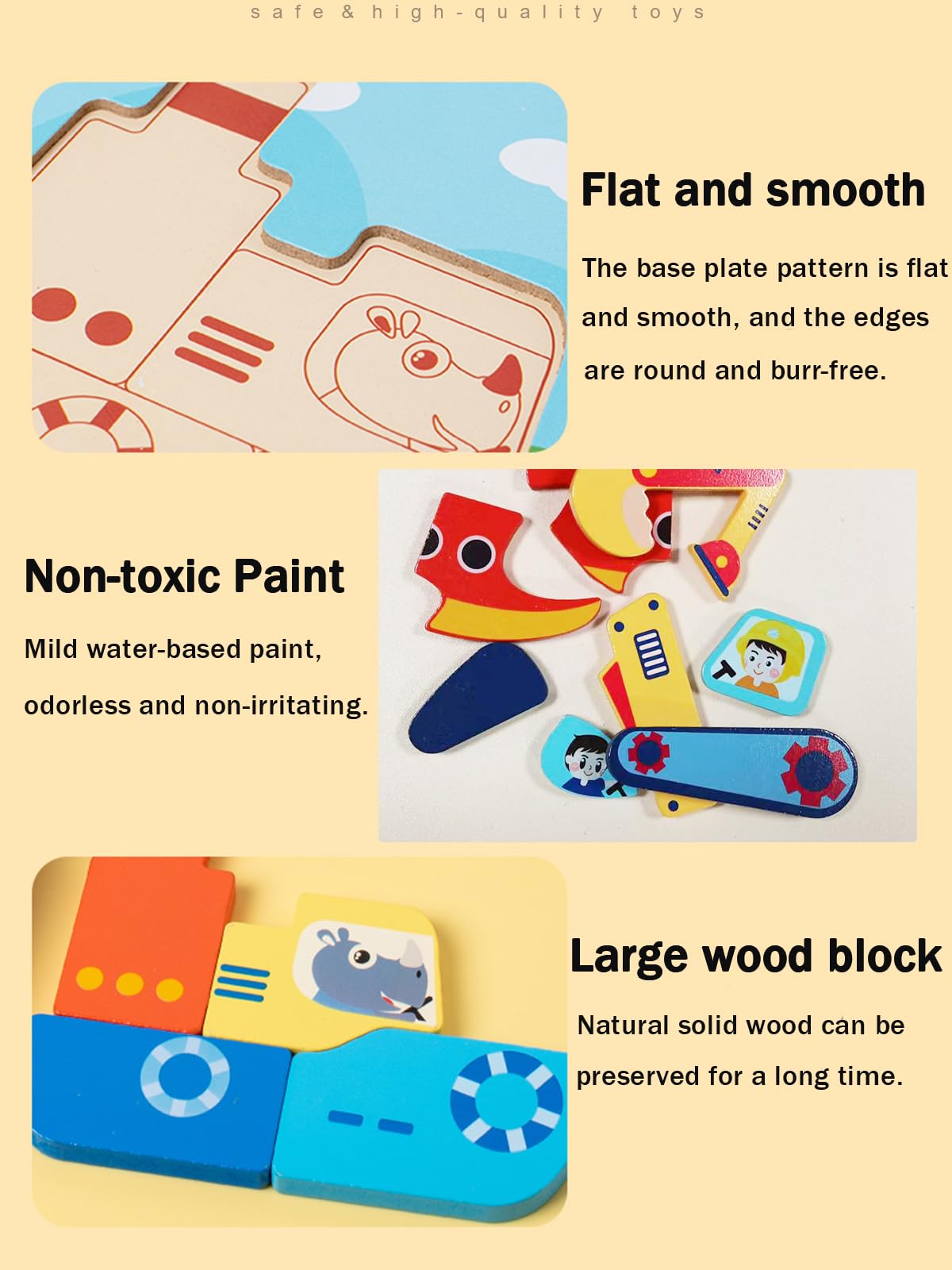 Montessori Wooden Puzzles for Toddlers 1-3 - 6 Pack STEM Learning Toys for Preschoolers - Perfect for Early Education & Playtime