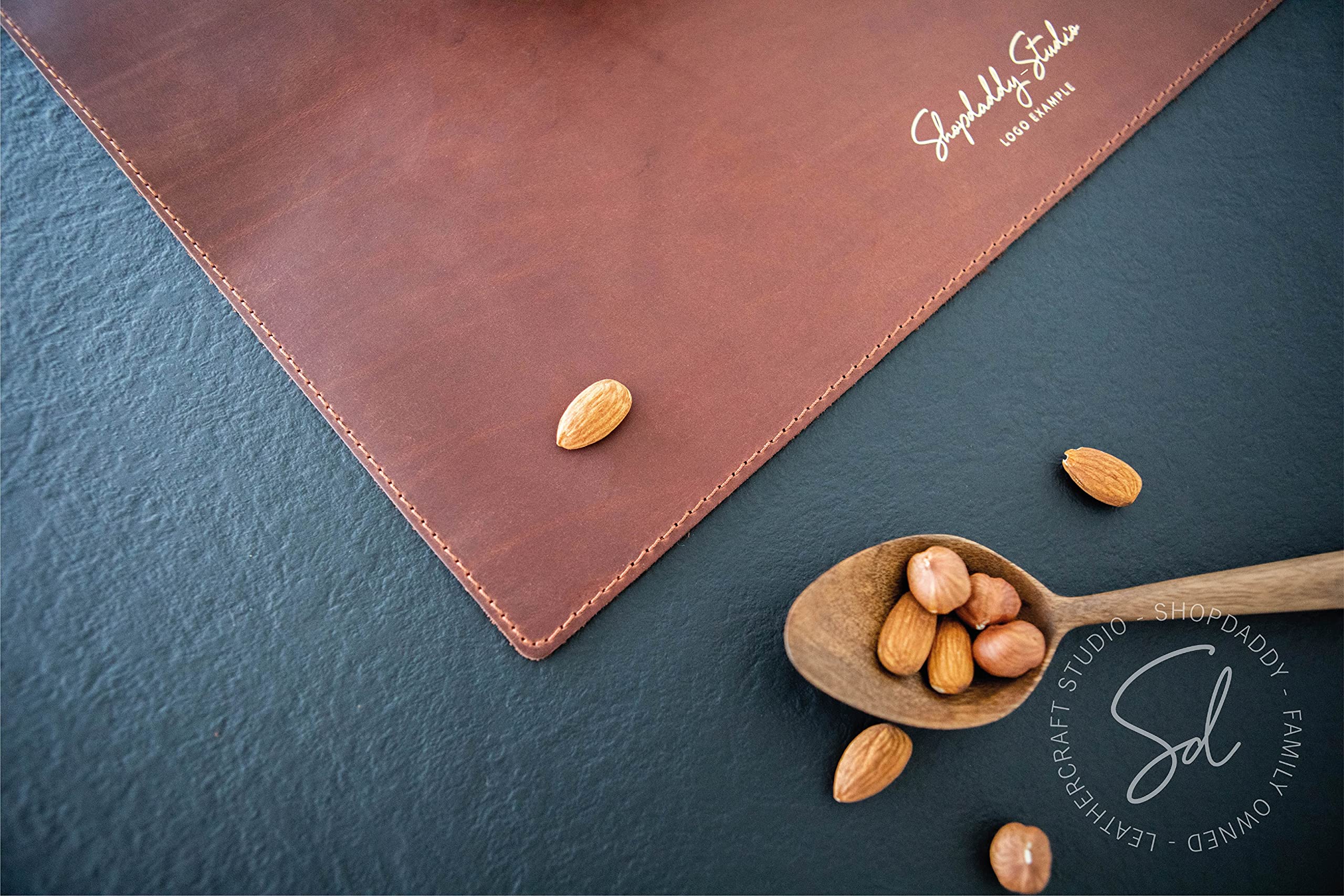 Brown Leather Placemats with Stitching - Heat Resistant Table Mats Set for Dining, Rustic Farmhouse Decor, Washable & Durable Plate Mats for Everyday Use, Dinner Parties & Holiday Tablescapes