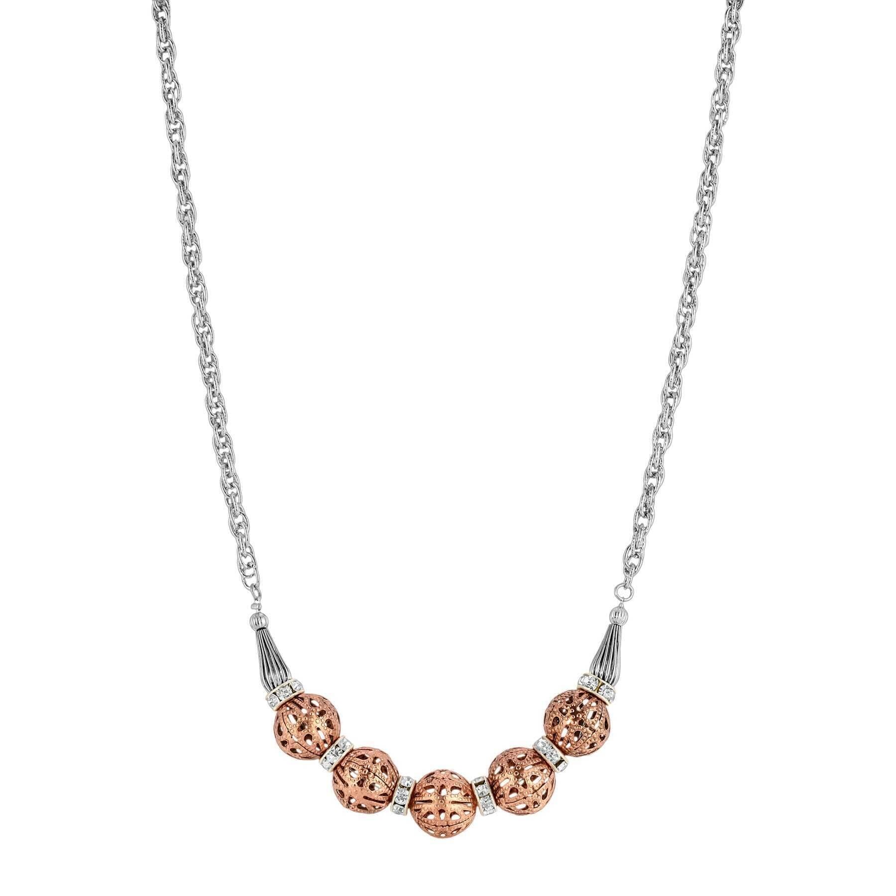 1928 Classic Rose Filigree Bead Drop Necklace - 16