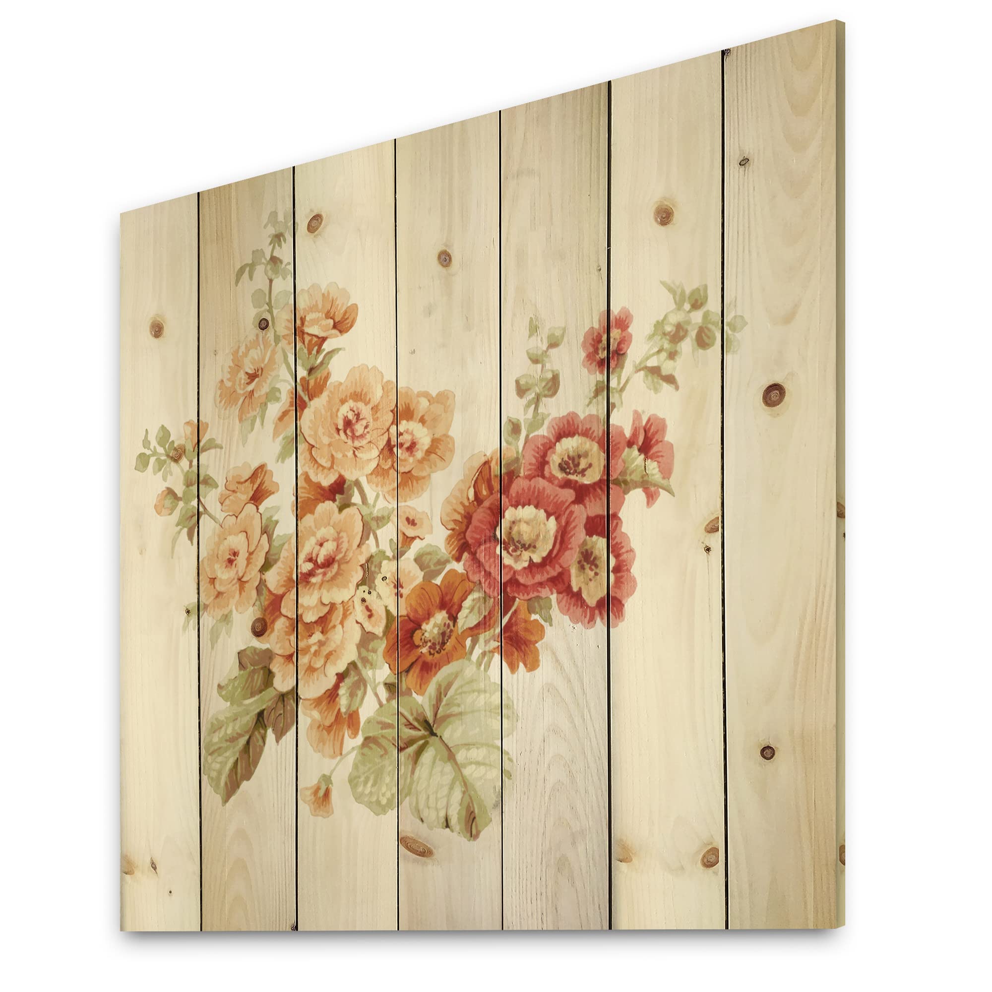 DesignQ Orange & Red Wildflowers Traditional Wood Wall Decor - Large Floral Pine Wood Art Panel for Living Room, Bedroom & Office Décor