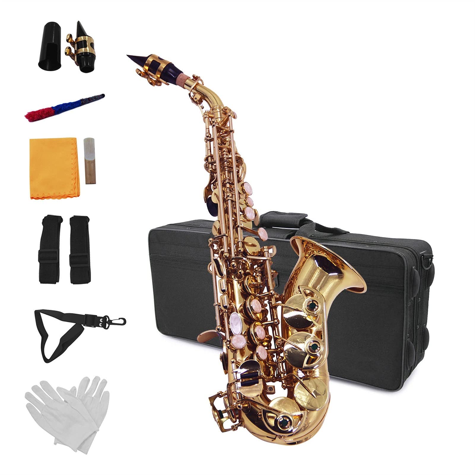 Professional Bb Soprano Saxophone - Brass Lacquered Gold Woodwind Instrument with Case, Reeds, Cleaning Kit & Accessories | Perfect for Beginners, Students & Jazz Performers | Great for School Bands, Live Performances & Music Practice