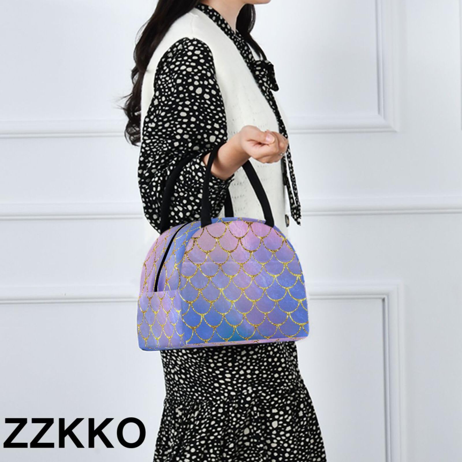 ZZKKO Insulated Lunch Bag - Mermaid Scale Design, Leak-Proof Cooler for Meal Prep, School, Office & Outdoor Use - Perfect for Women & Men, BPA-Free & Easy to Clean (Ideal for Picnics, Beach Trips & Daily Commute)