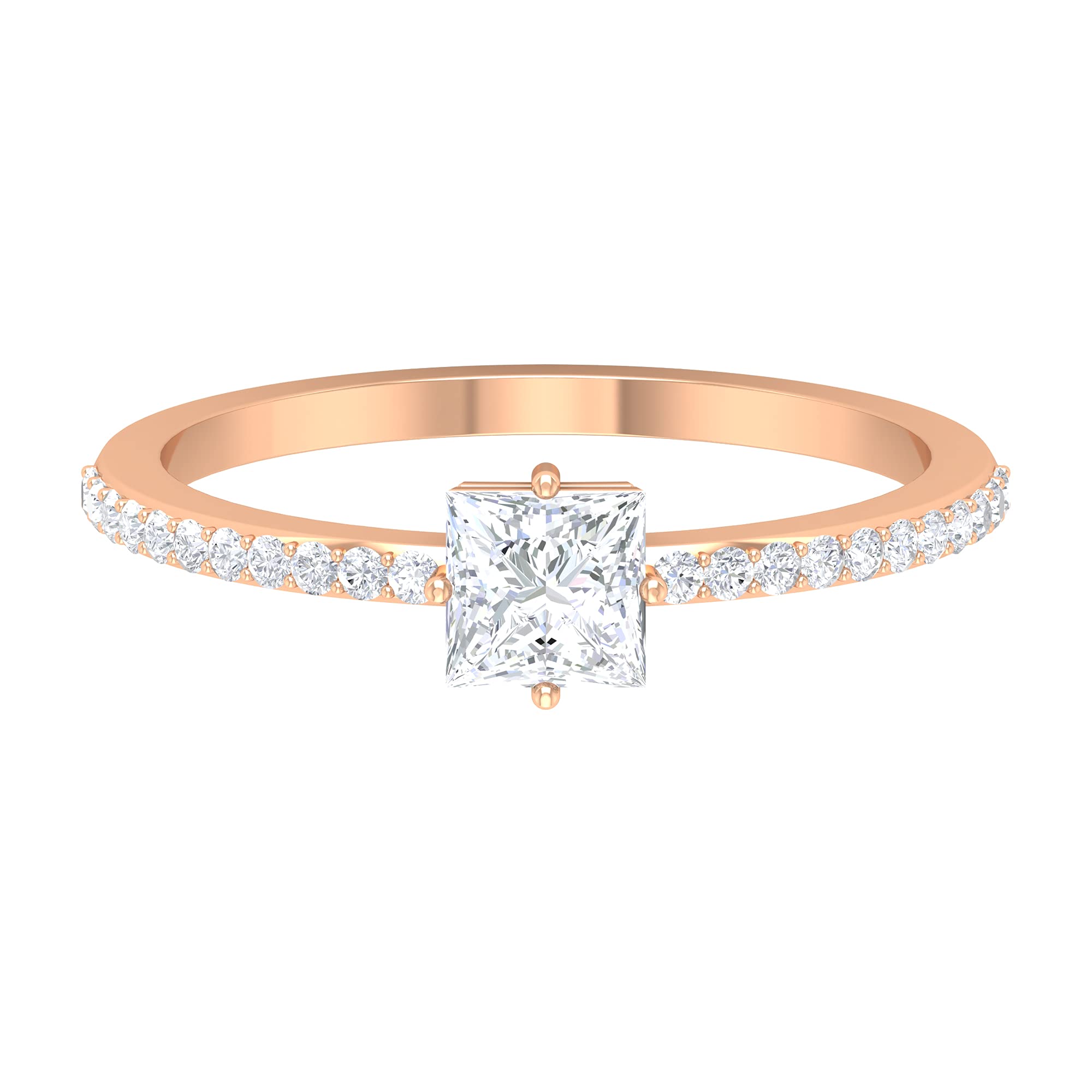 14K Solid Gold Princess Cut Diamond Solitaire Promise Ring with Side Stones - April Birthstone Jewelry for Anniversaries, Engagements & Special Occasions
