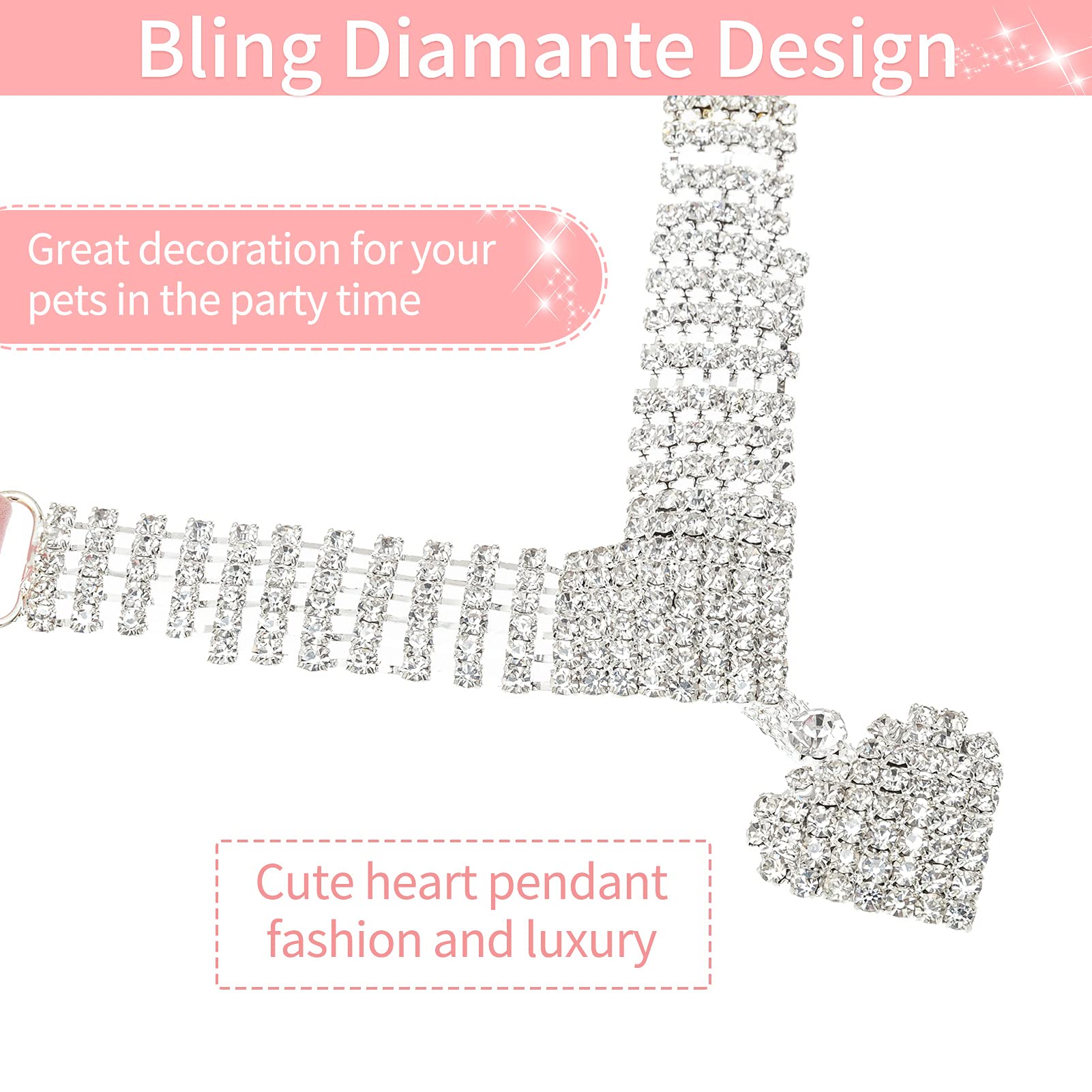 EXPAWLORER Sparkling Rhinestone Dog Collar - Soft Velvet Adjustable Pet Necklace for Small Medium Dogs & Cats, Cute Puppy Accessory for Girl Boy Pets (Pink) | Perfect for Daily Walks, Pet Parties & Photo Shoots